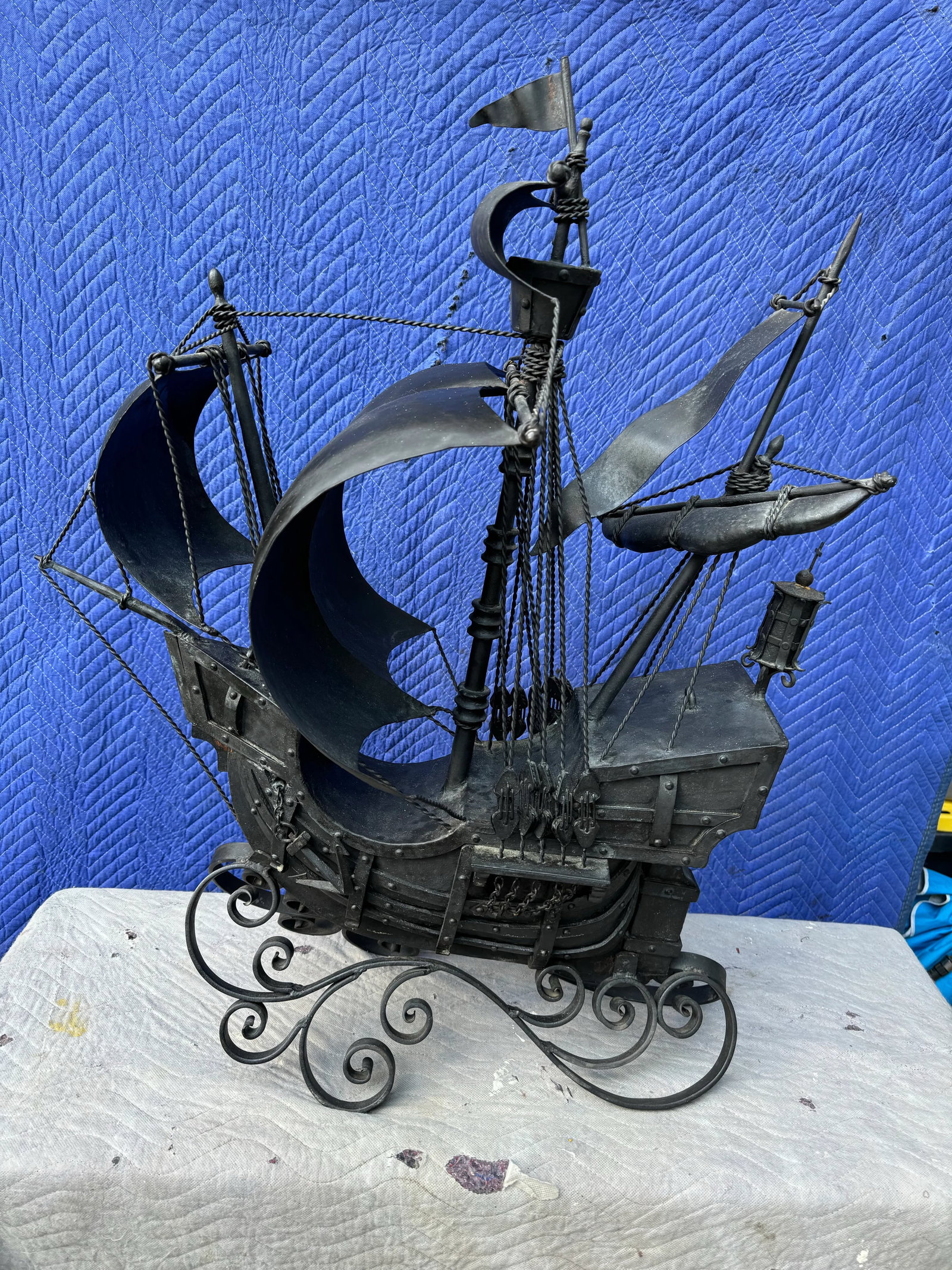 Vintage Hand Forged Black Metal Pirates Ship - 2
