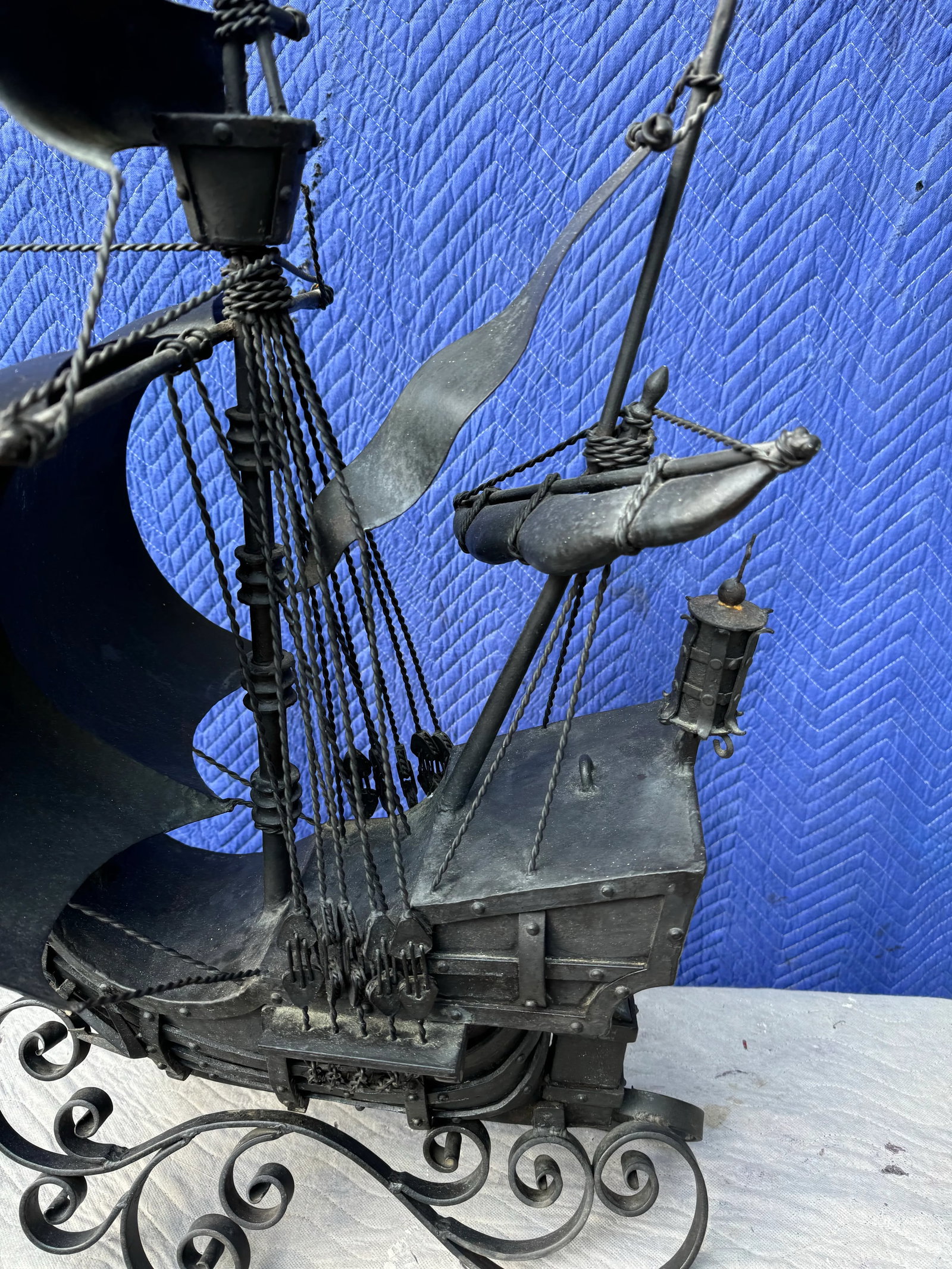 Vintage Hand Forged Black Metal Pirates Ship - 3