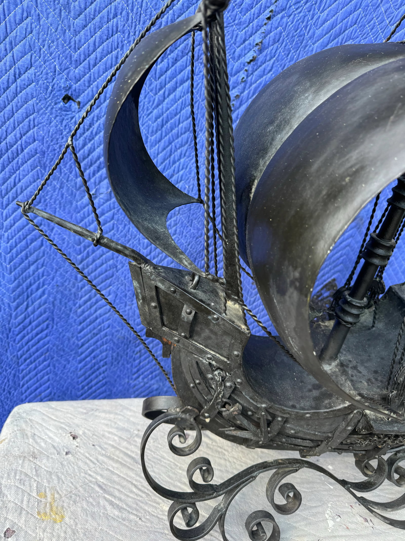 Vintage Hand Forged Black Metal Pirates Ship - 4