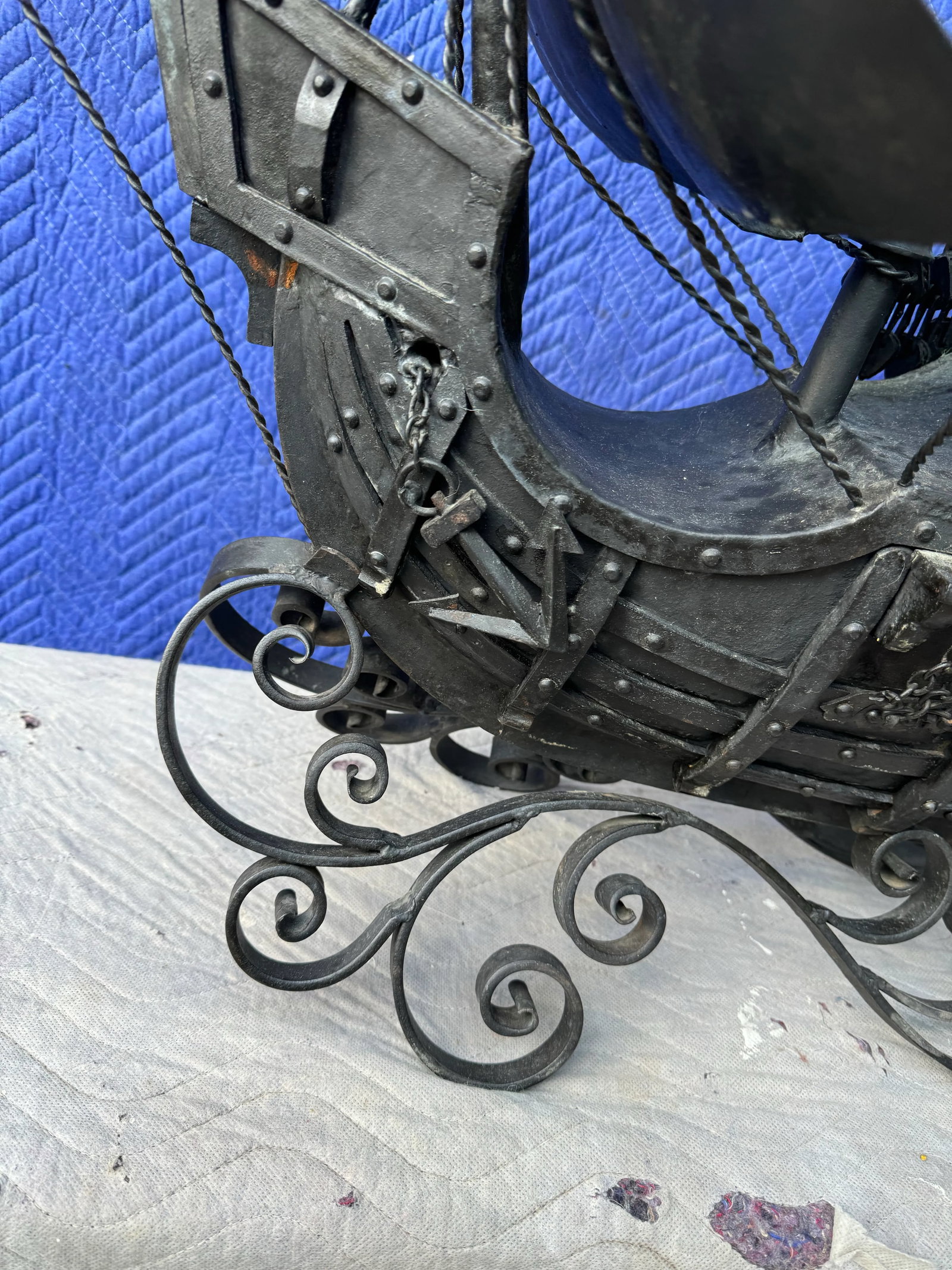 Vintage Hand Forged Black Metal Pirates Ship - 5
