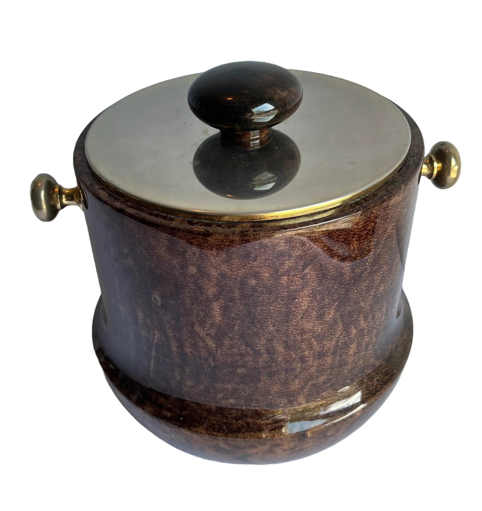 1960s Aldo Tura Lacquered Goat Skin and Brass Ice Bucket - 2