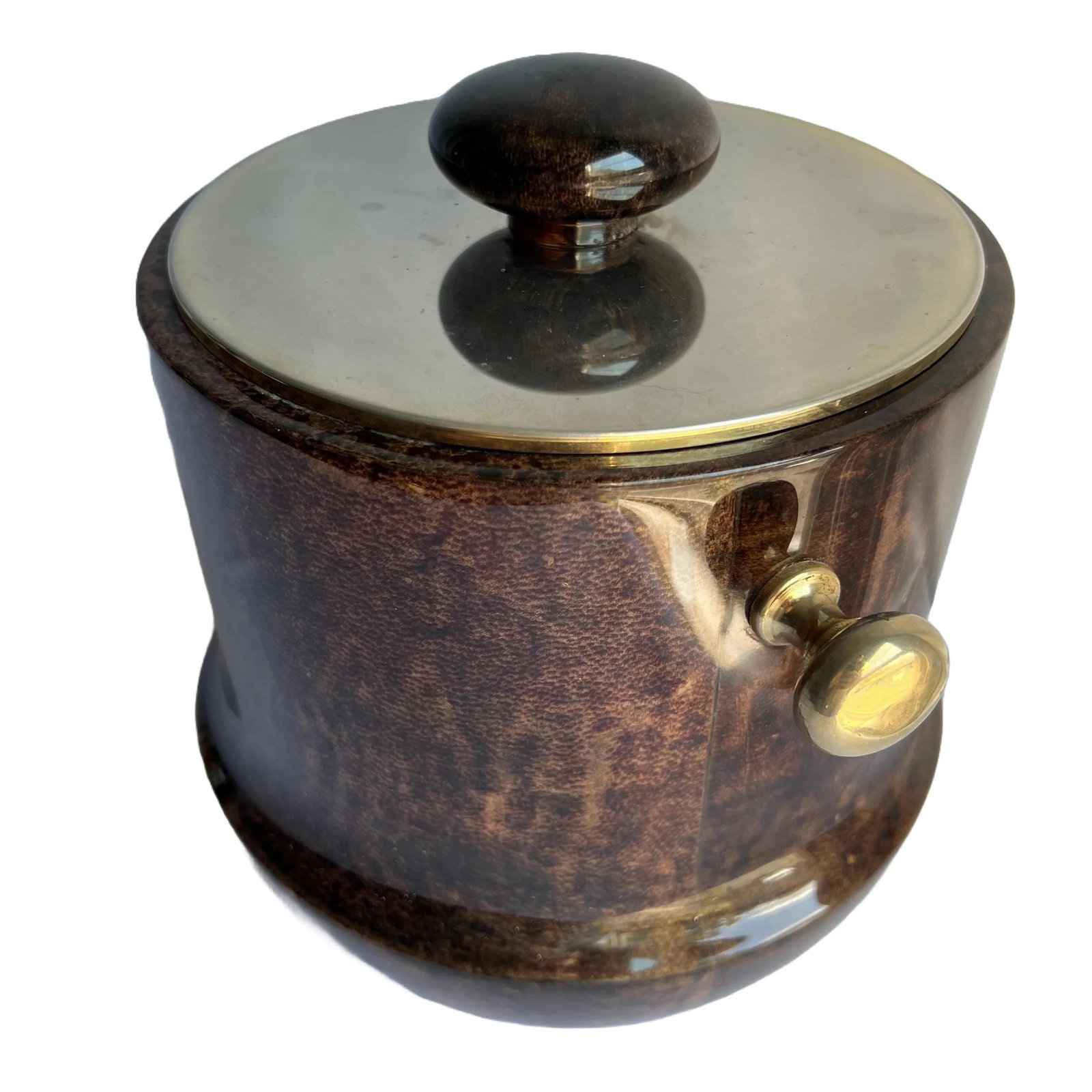 1960s Aldo Tura Lacquered Goat Skin and Brass Ice Bucket - 3