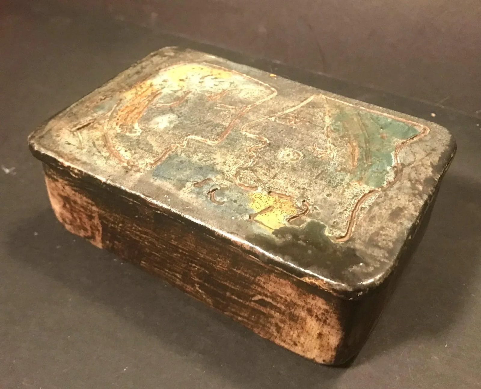 1970s Vintage Handmade Drip Glaze Decorative Mid Century Pottery Box by Tyrone Larsen - 12