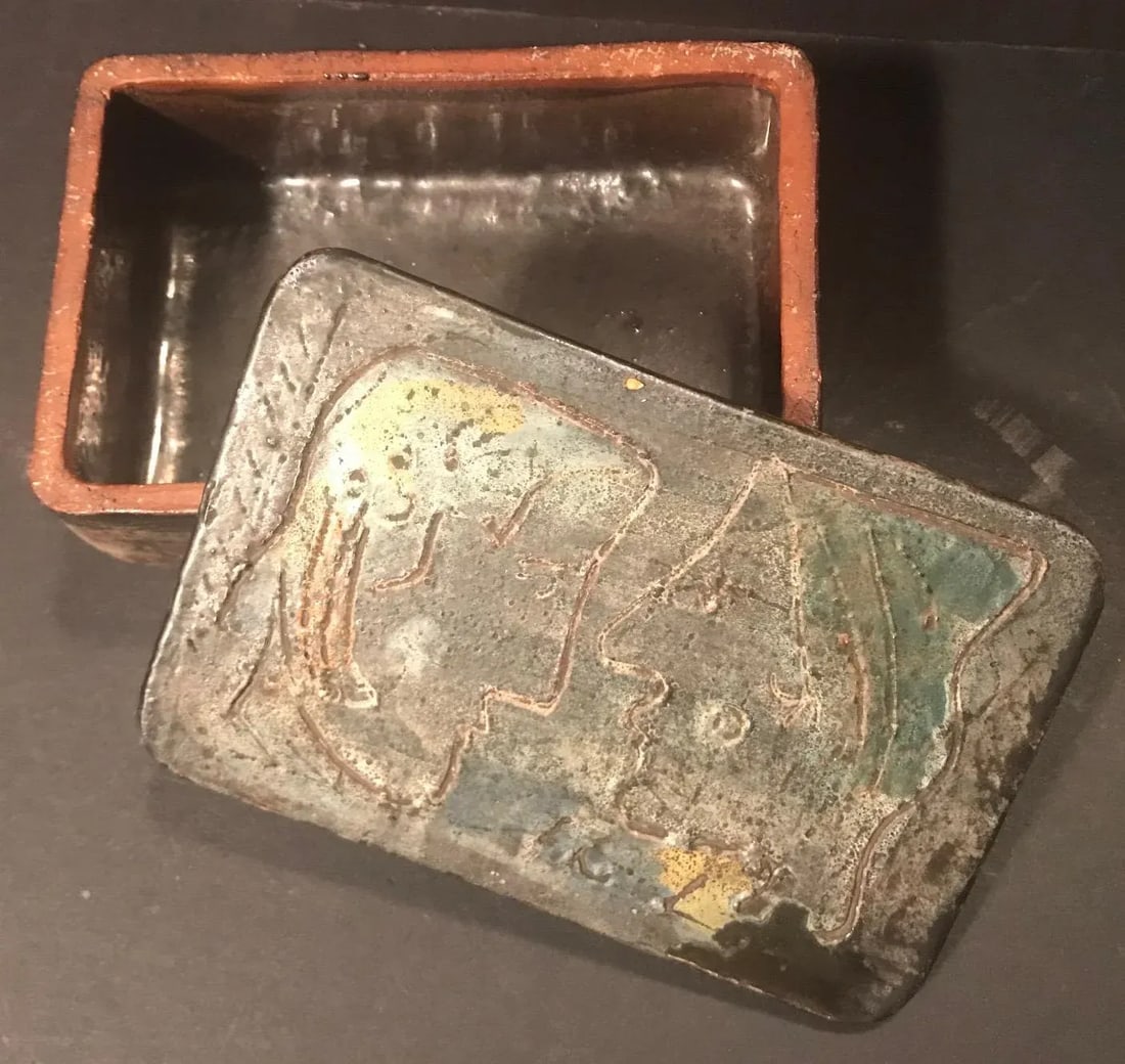 1970s Vintage Handmade Drip Glaze Decorative Mid Century Pottery Box by Tyrone Larsen - 2