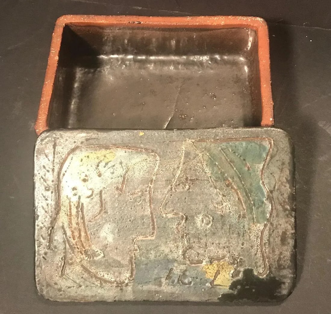 1970s Vintage Handmade Drip Glaze Decorative Mid Century Pottery Box by Tyrone Larsen - 4