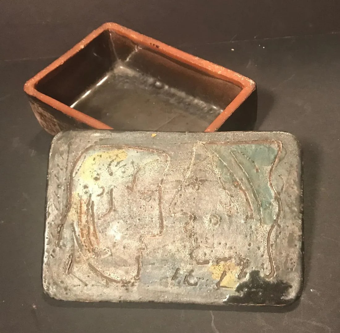 1970s Vintage Handmade Drip Glaze Decorative Mid Century Pottery Box by Tyrone Larsen - 5