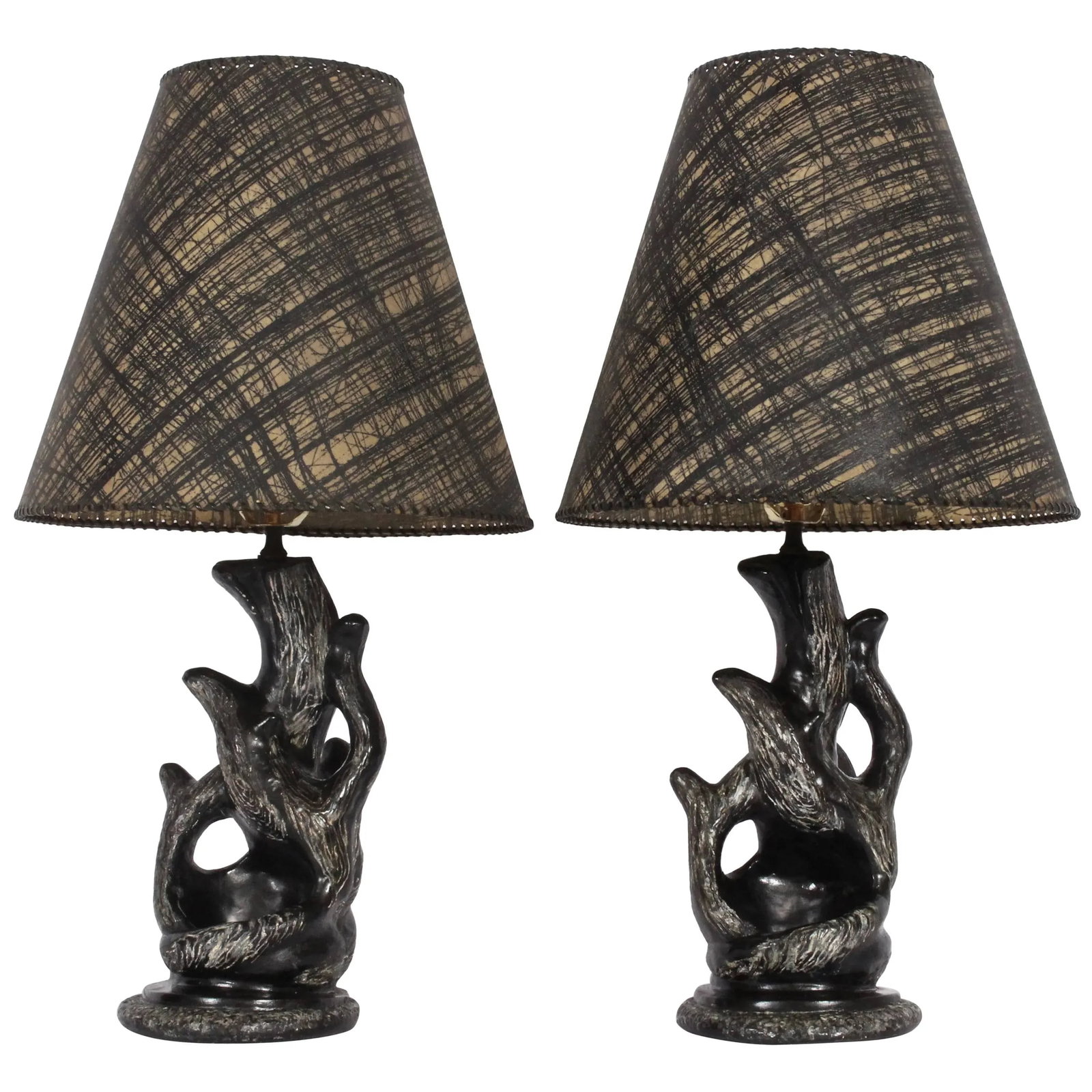 1950 P. Sanfilippo California Modern Black & White Chalkware Table Lamps - a Pair - 10