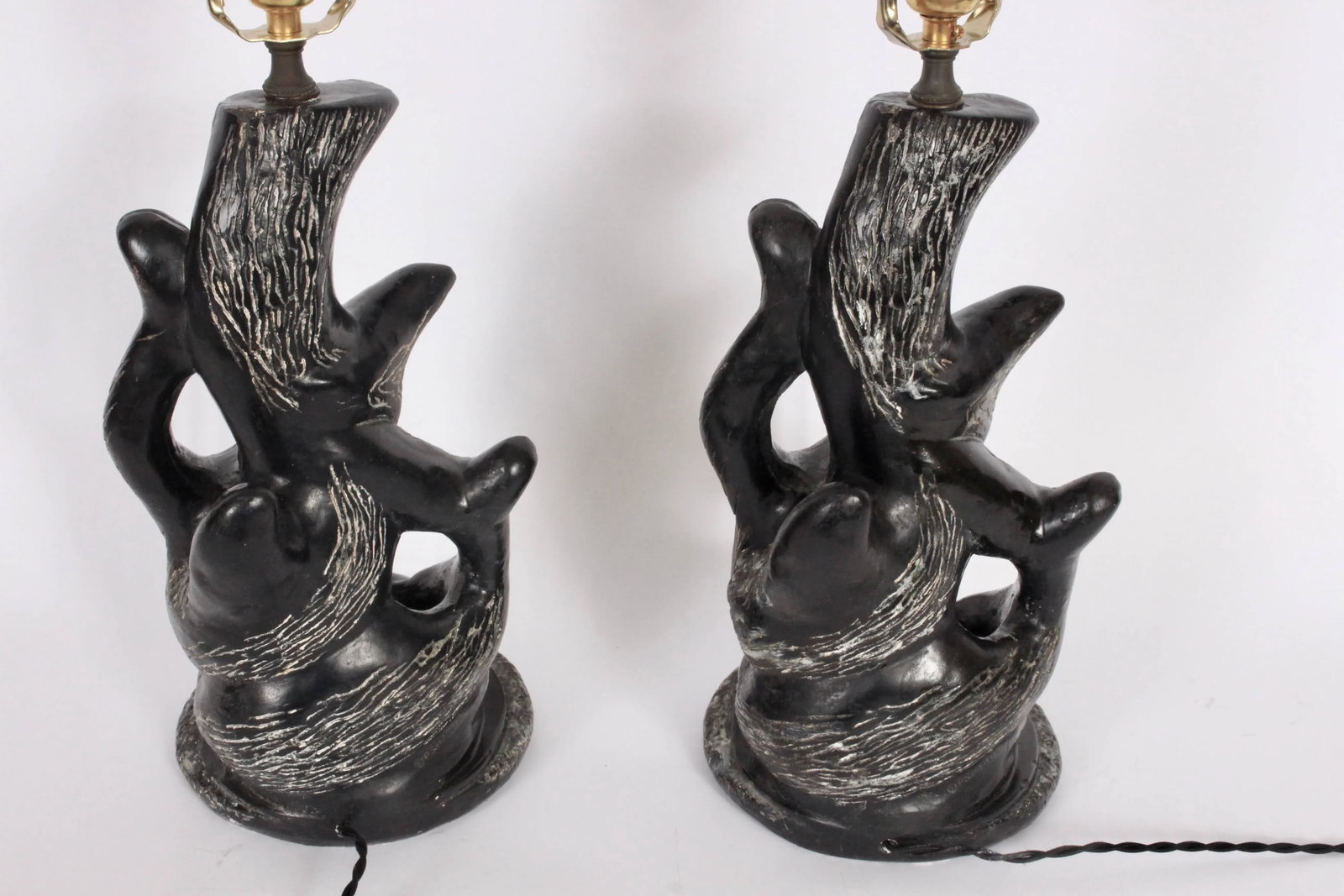1950 P. Sanfilippo California Modern Black & White Chalkware Table Lamps - a Pair - 3