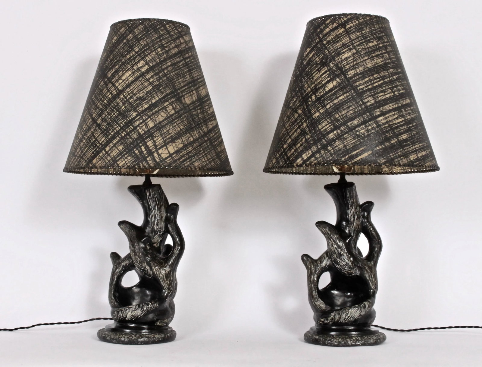 1950 P. Sanfilippo California Modern Black & White Chalkware Table Lamps - a Pair - 9
