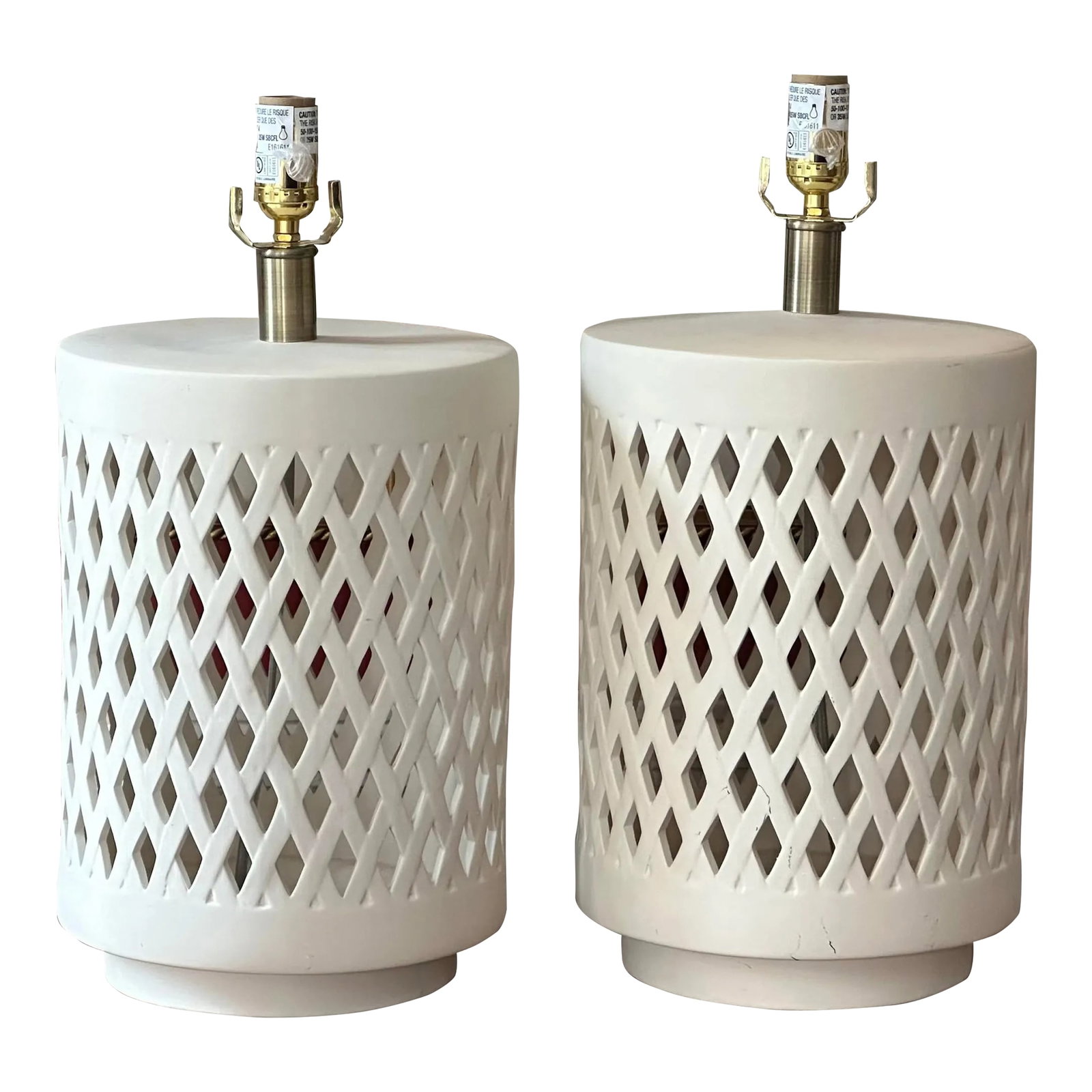 Ray Booth Designs Porous Table Lamps - a Pair: Pair Ray Booth, a designer for Visual Comfort, based out of Nashville and NYC, Trellis Lamps. Ray Booth was taken by the texture of an antique vintage vessel. He reinterpreted that antique textural fo