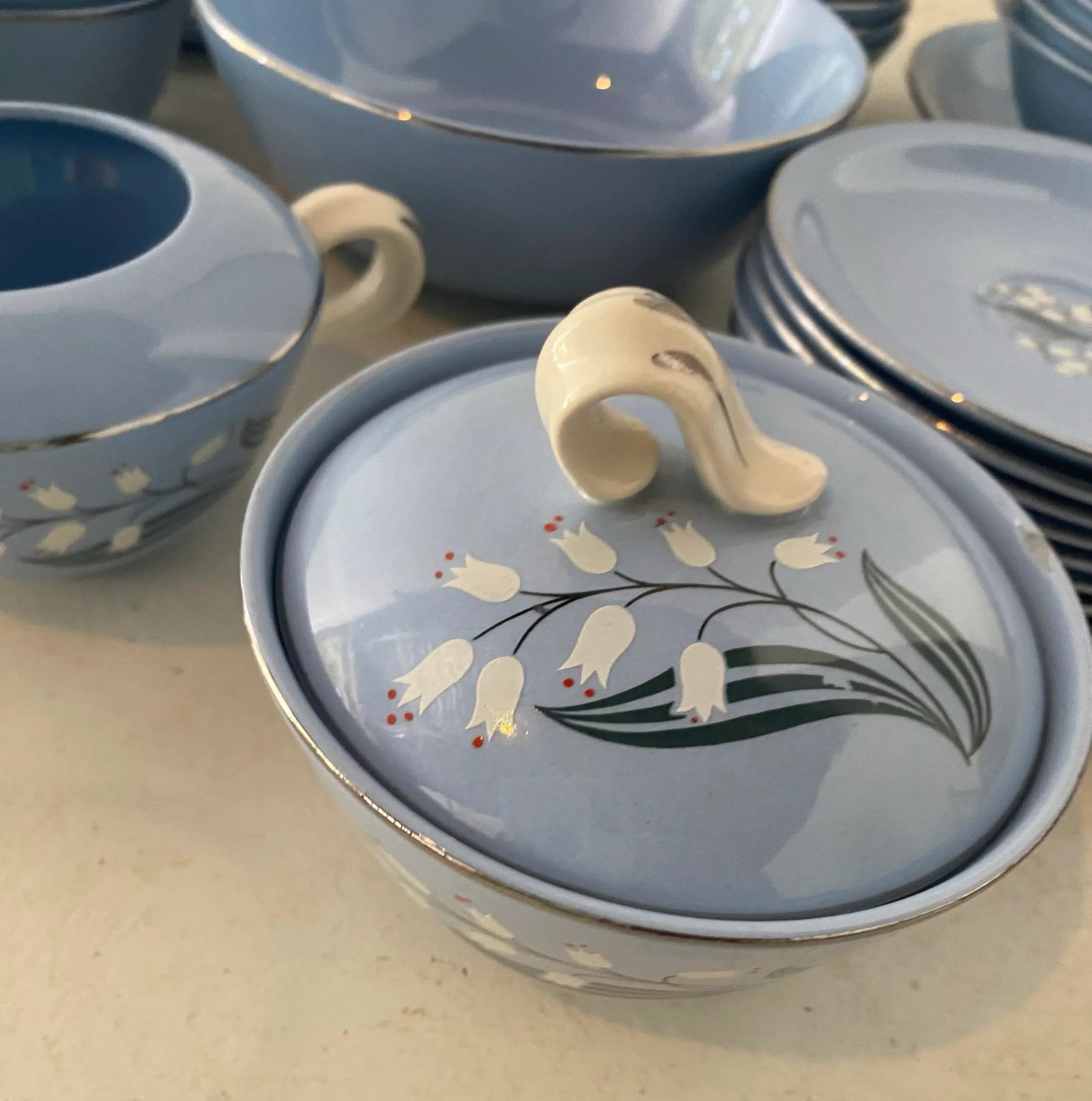 51 Pieces Skytone Pattern by Homer Laughlin Blue Floral China Set, Circa 1960s - 10