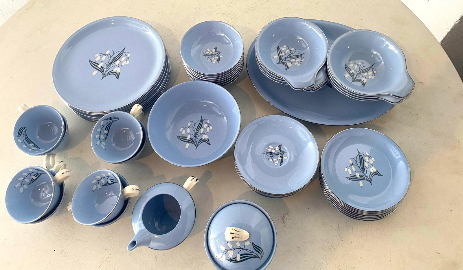 51 Pieces Skytone Pattern by Homer Laughlin Blue Floral China Set, Circa 1960s - 2