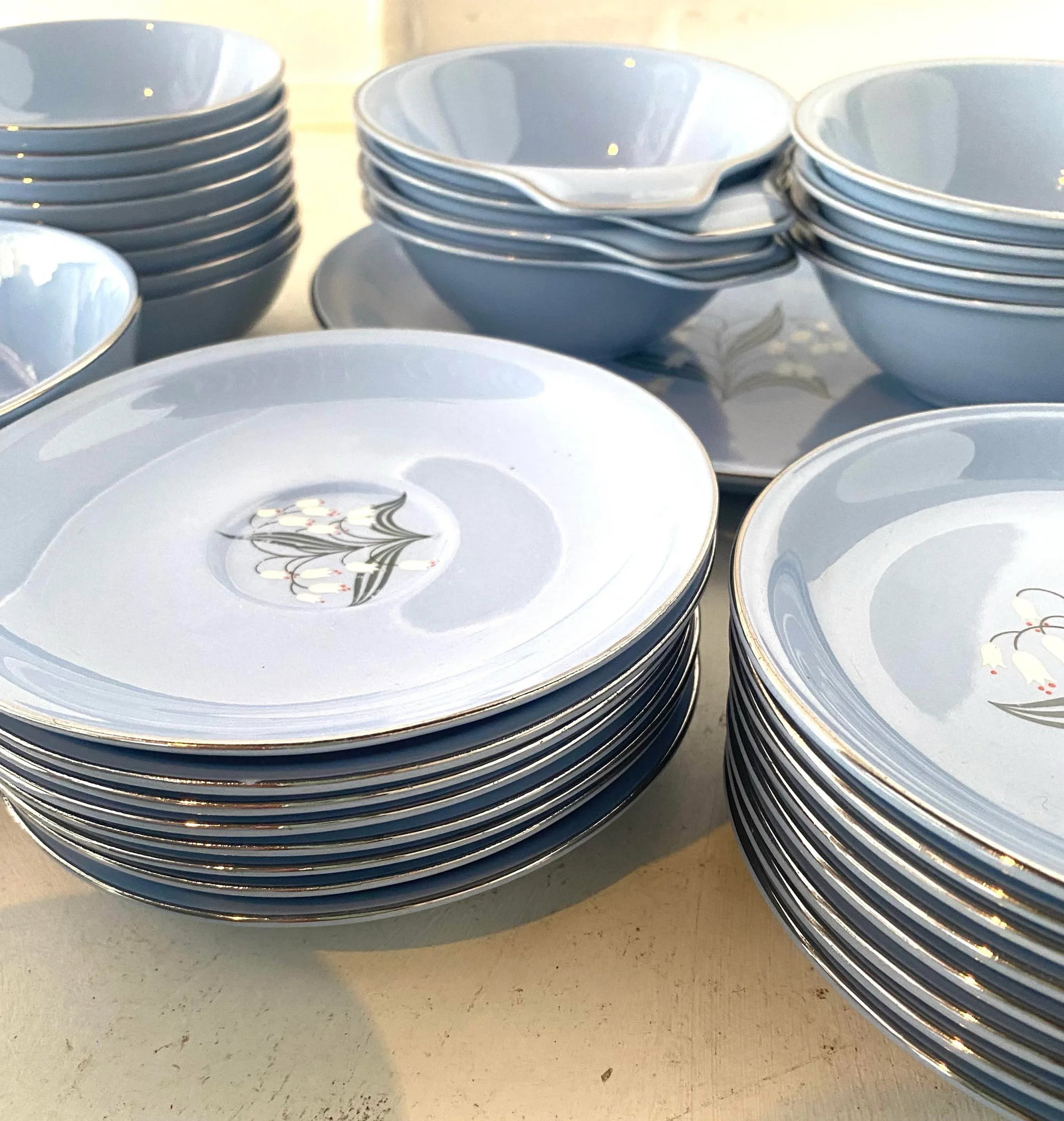 51 Pieces Skytone Pattern by Homer Laughlin Blue Floral China Set, Circa 1960s - 3