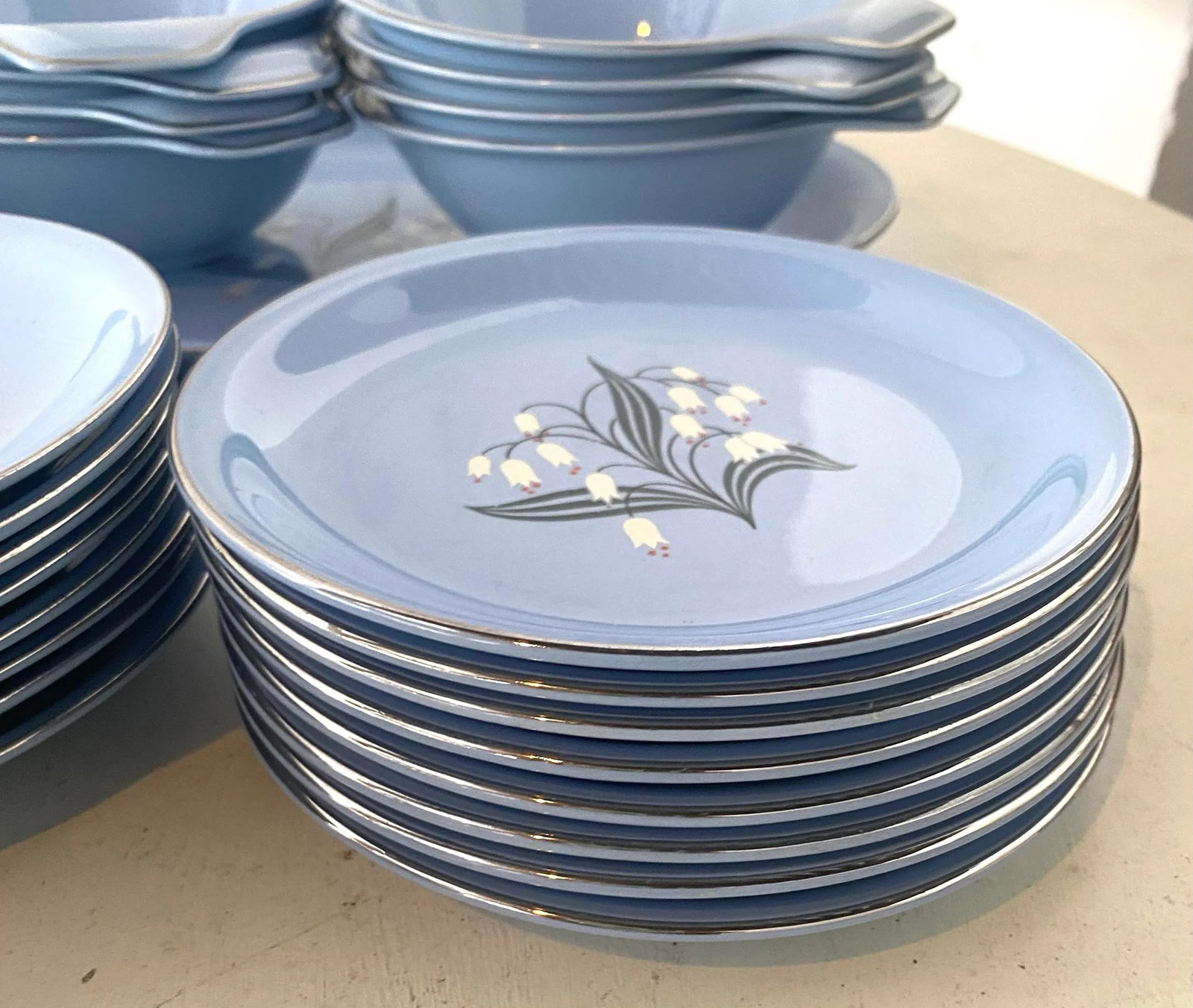 51 Pieces Skytone Pattern by Homer Laughlin Blue Floral China Set, Circa 1960s - 4