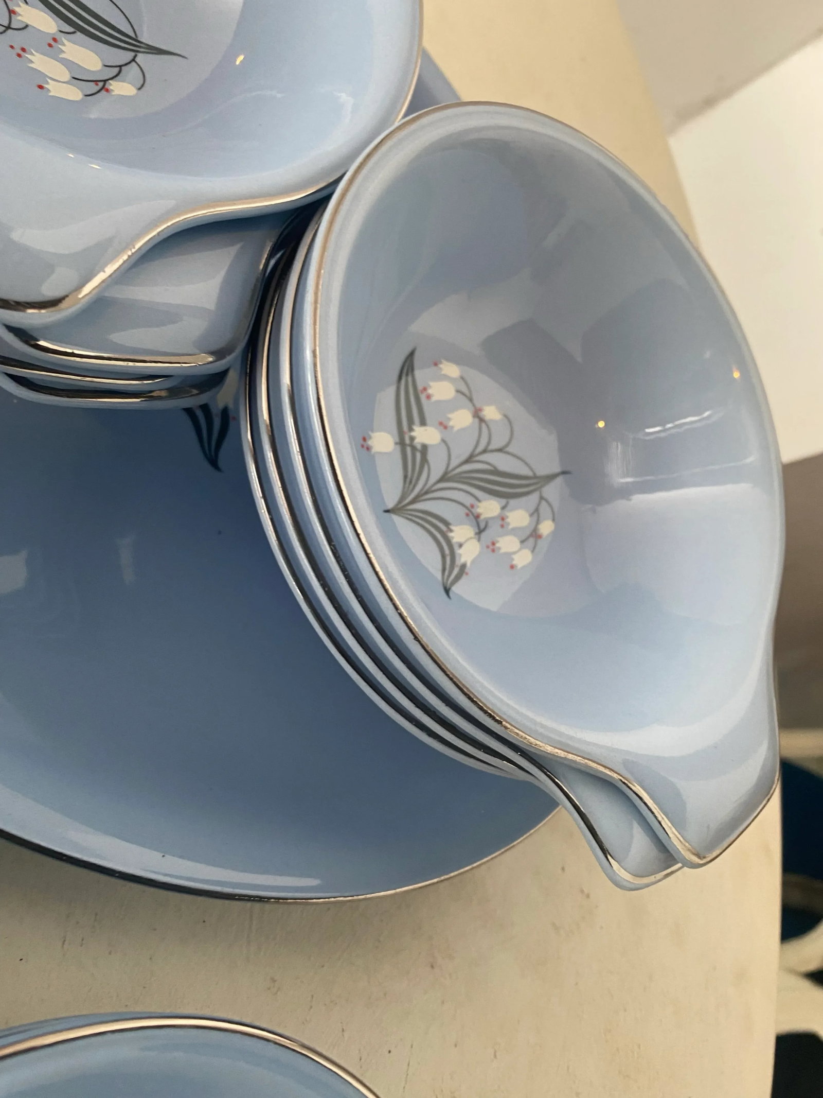 51 Pieces Skytone Pattern by Homer Laughlin Blue Floral China Set, Circa 1960s - 8