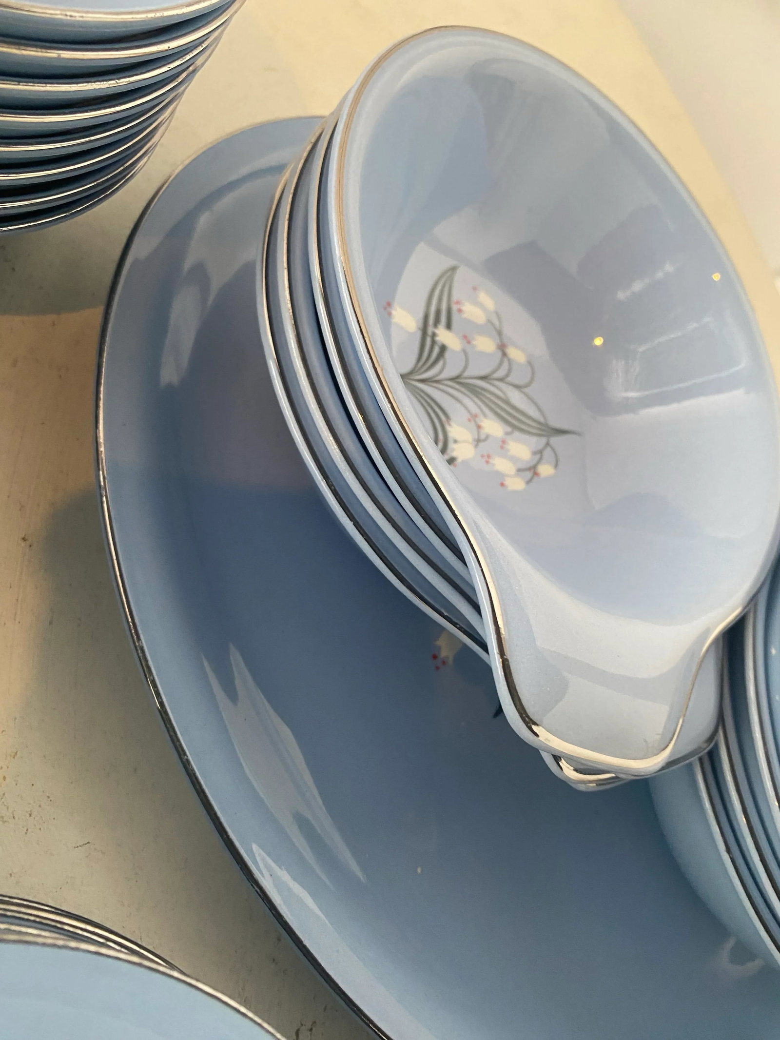51 Pieces Skytone Pattern by Homer Laughlin Blue Floral China Set, Circa 1960s - 9