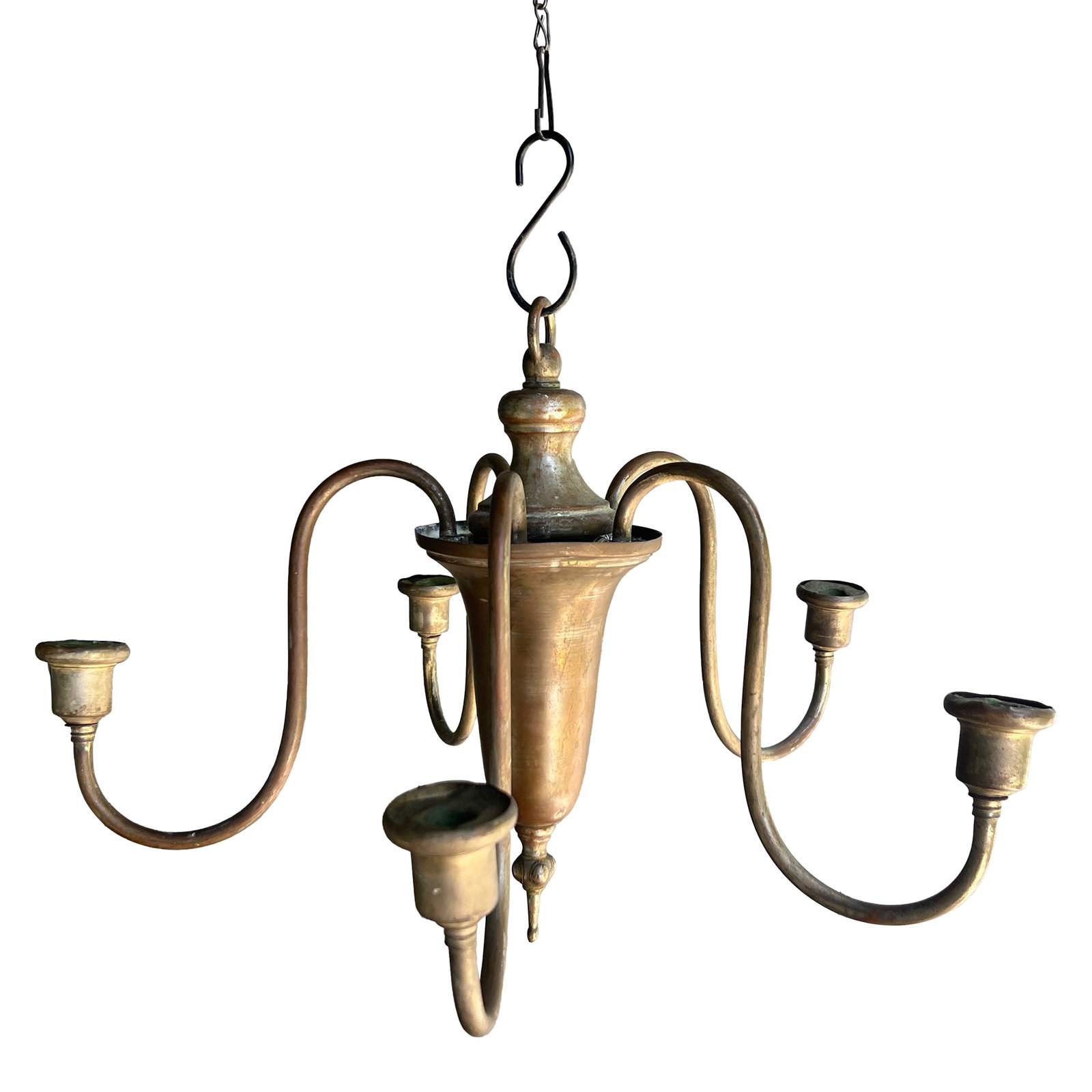 Antique Colonial Candle Chandelier: Antique non-electric chandelier designed for use with candles. The piece, which resembles the type of chandeliers that were used during the "Colonial Williamsburg" period was acquired over 50 years ag