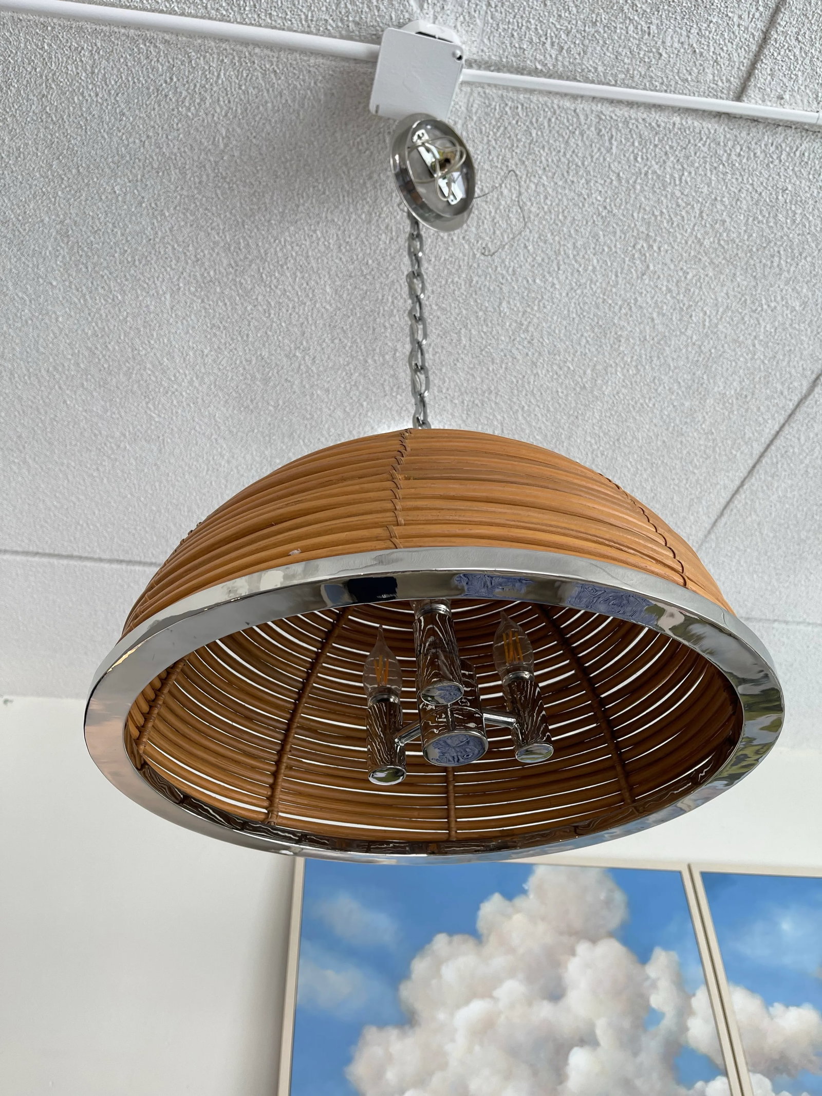 Corbett Dome Rattan & Chrome Chandelier - 2