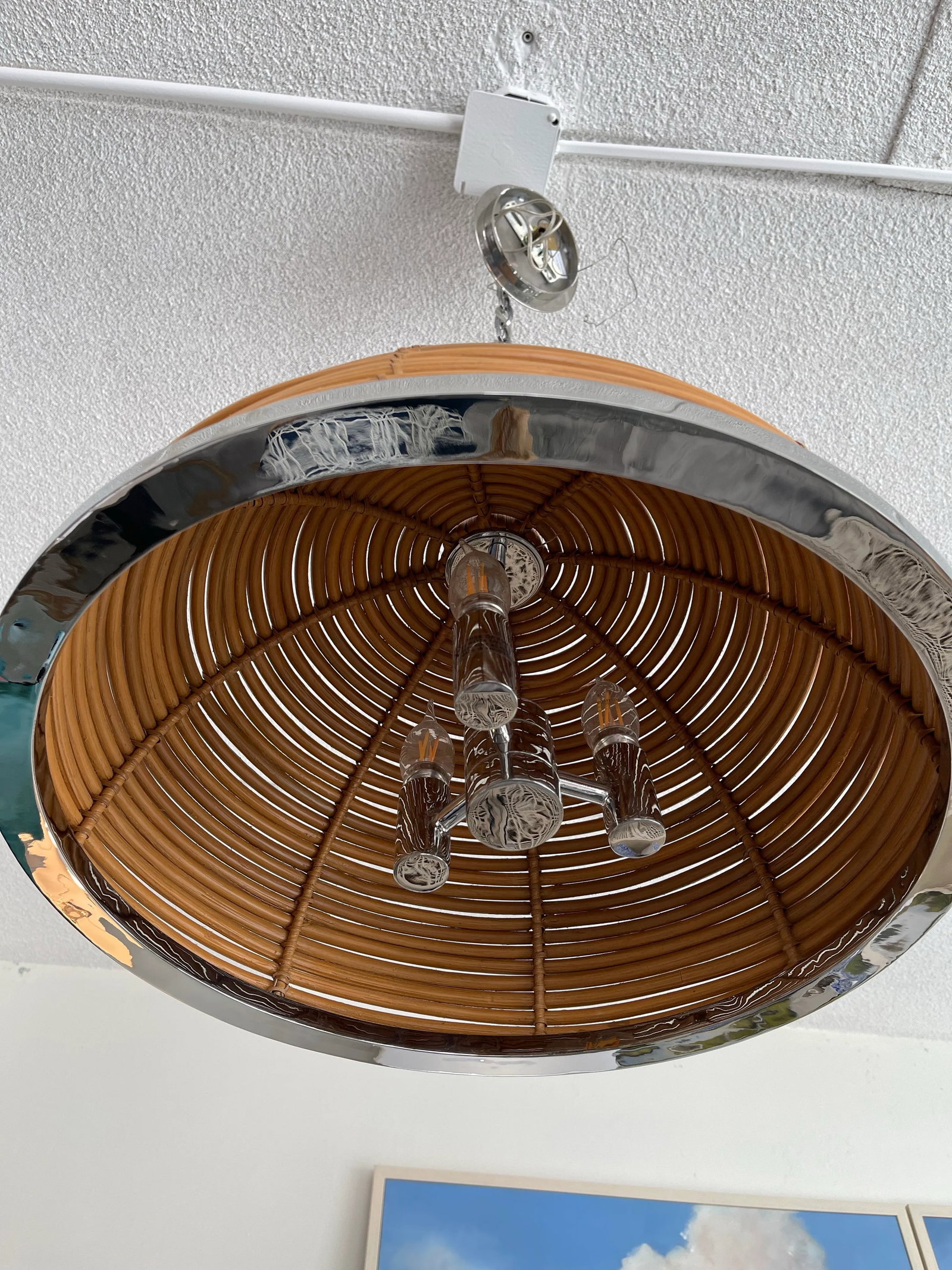 Corbett Dome Rattan & Chrome Chandelier - 3