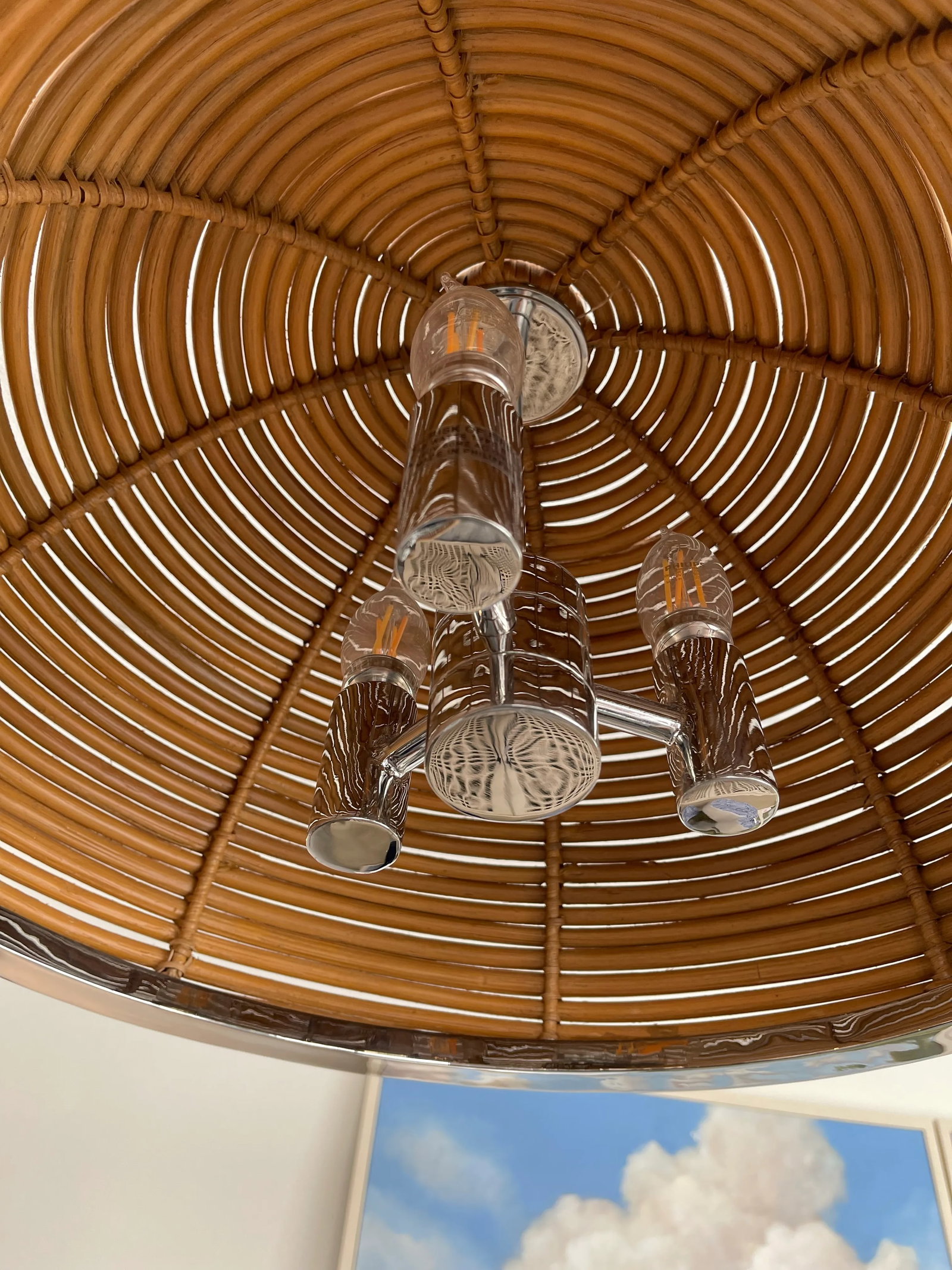 Corbett Dome Rattan & Chrome Chandelier - 4