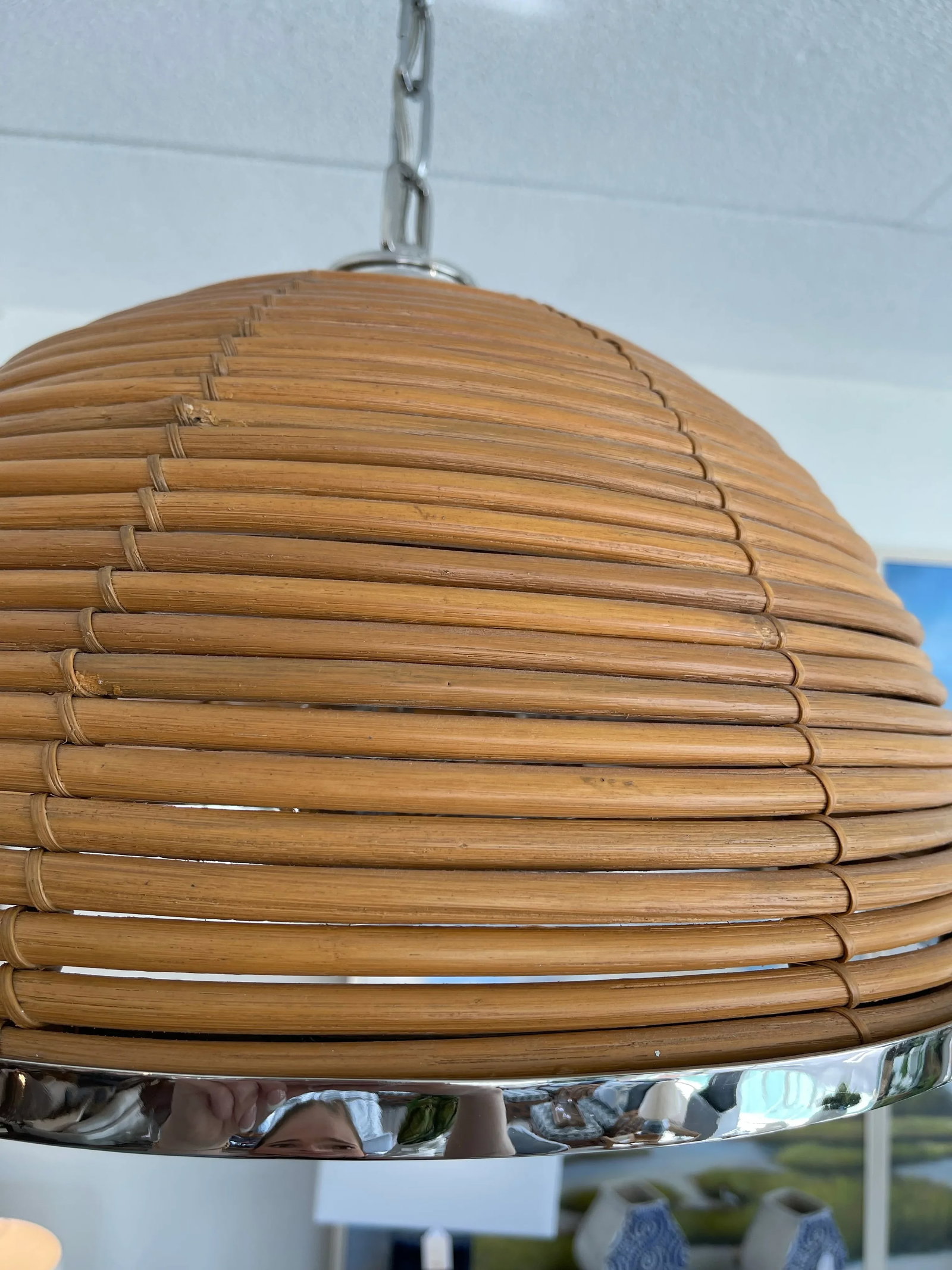 Corbett Dome Rattan & Chrome Chandelier - 5