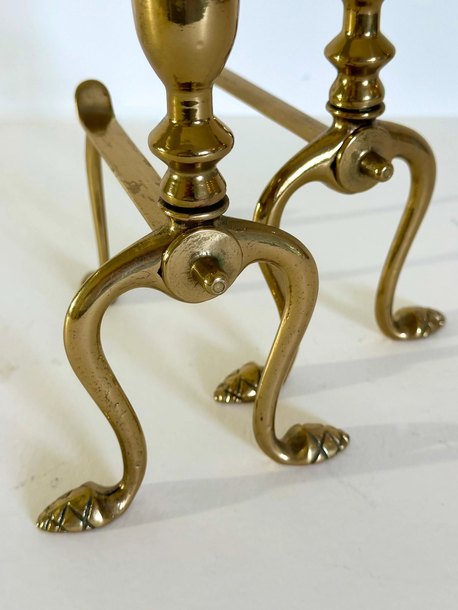 Pair of Late 19th Century Victorian Brass Fire Dogs - 9