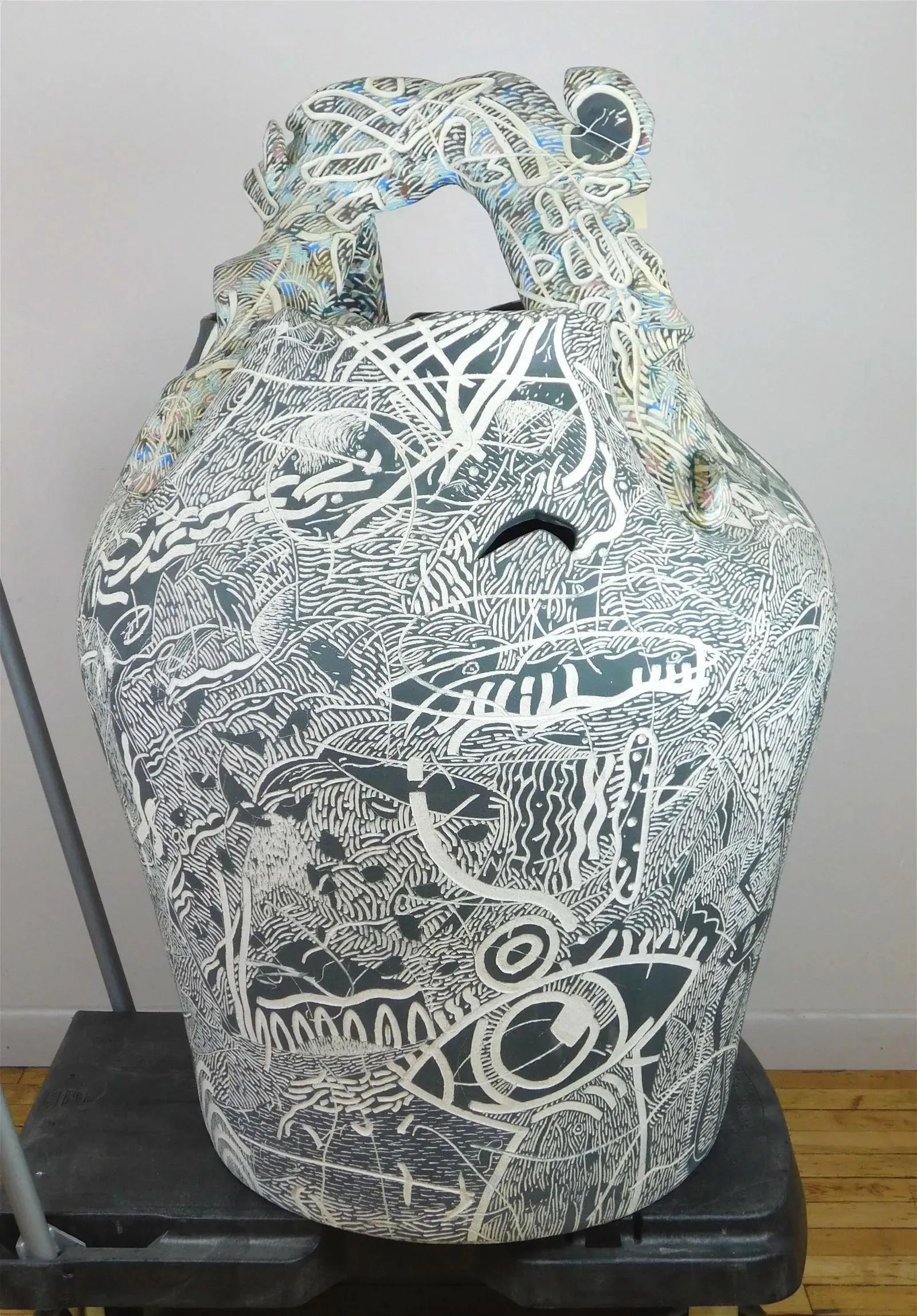 Massive Mid-Century Modern Sgraffito Ceramic Floor Vase - 2