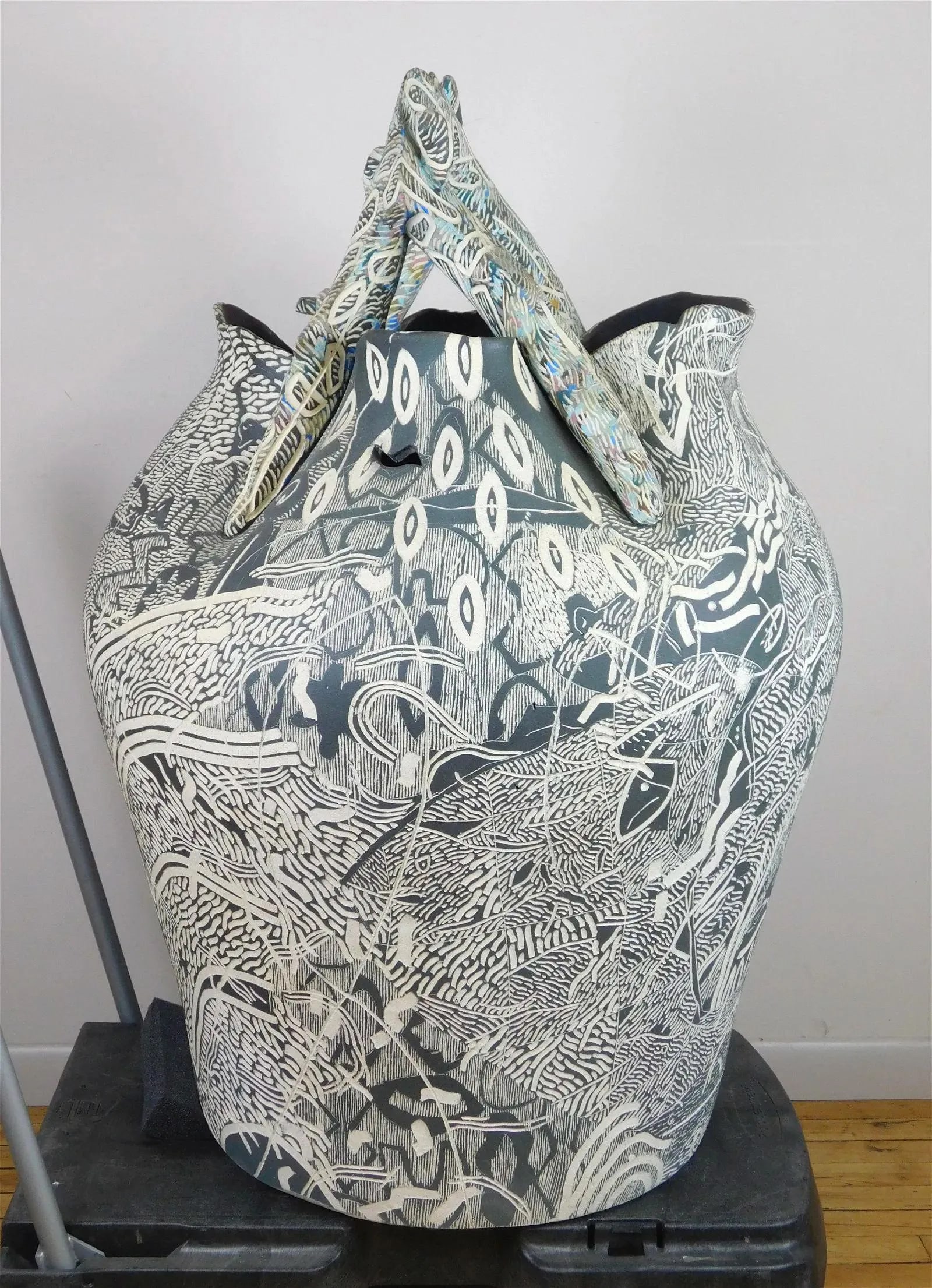 Massive Mid-Century Modern Sgraffito Ceramic Floor Vase - 4