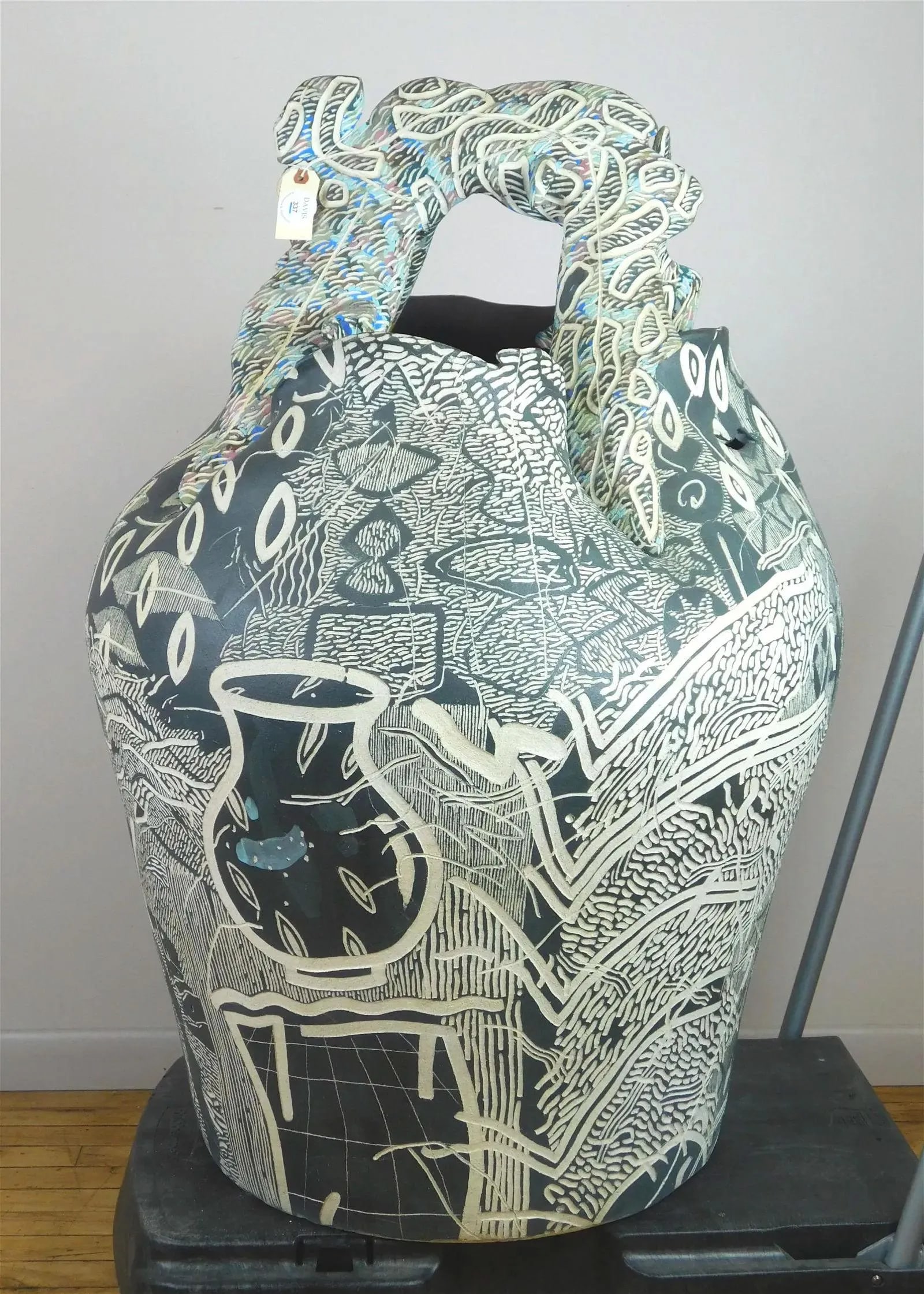 Massive Mid-Century Modern Sgraffito Ceramic Floor Vase - 5