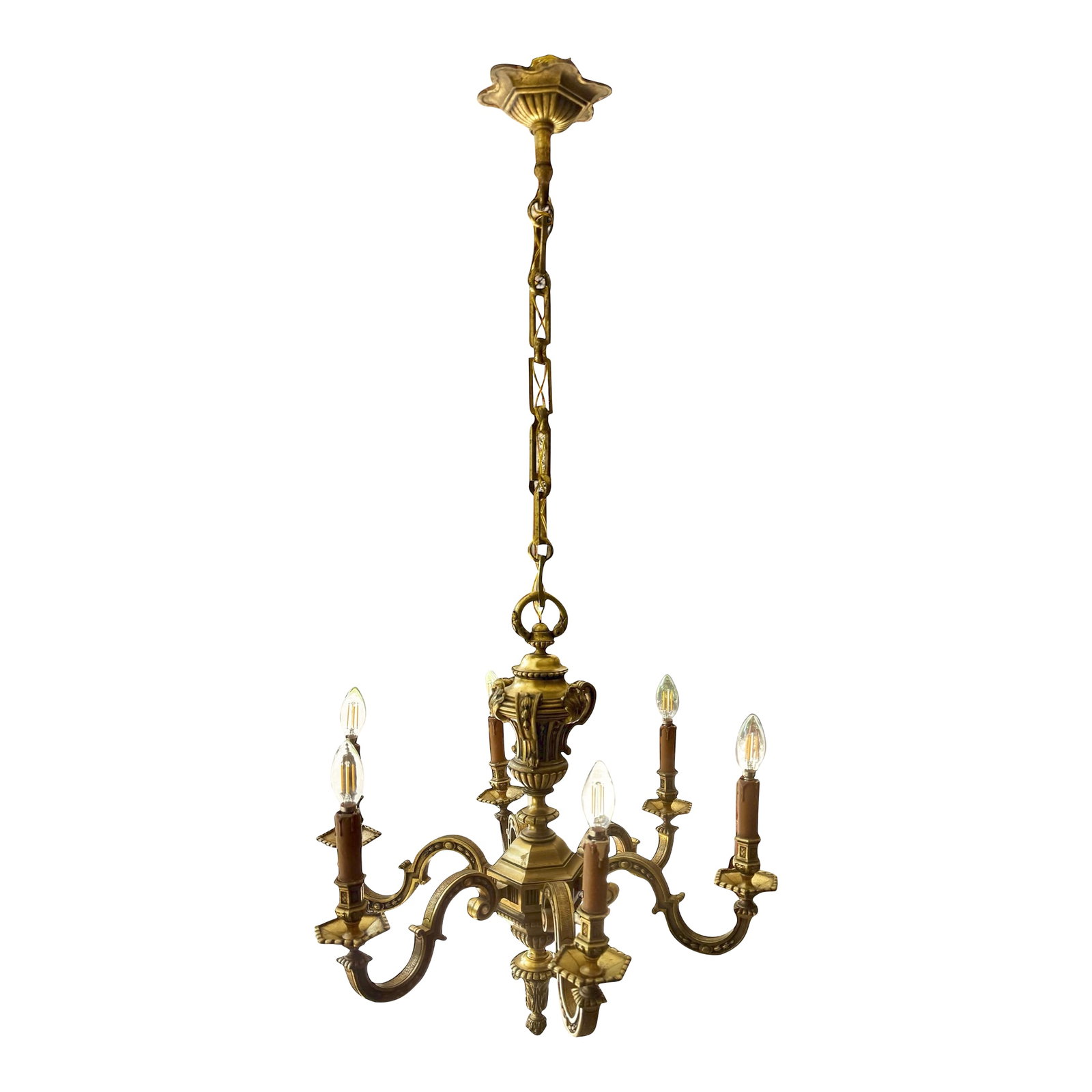 Large Antique French Mazarin Bronze 6 Arm Chandelier (1 of 8)