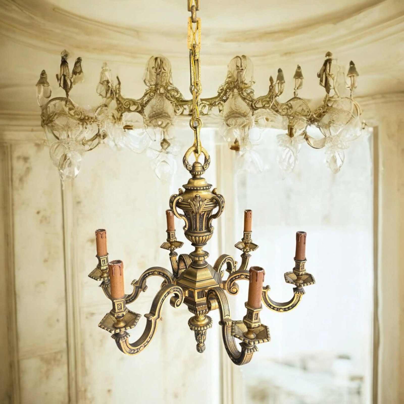 Large Antique French Mazarin Bronze 6 Arm Chandelier - 3