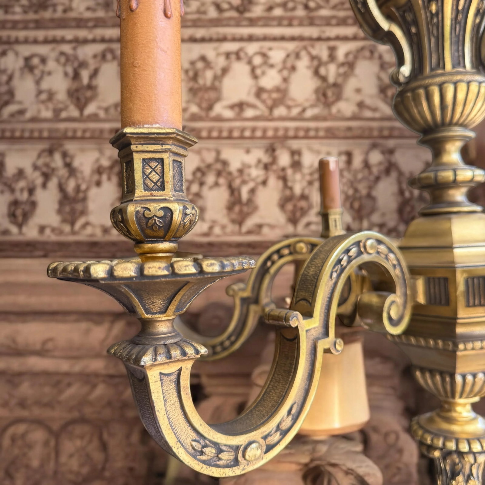Large Antique French Mazarin Bronze 6 Arm Chandelier - 7