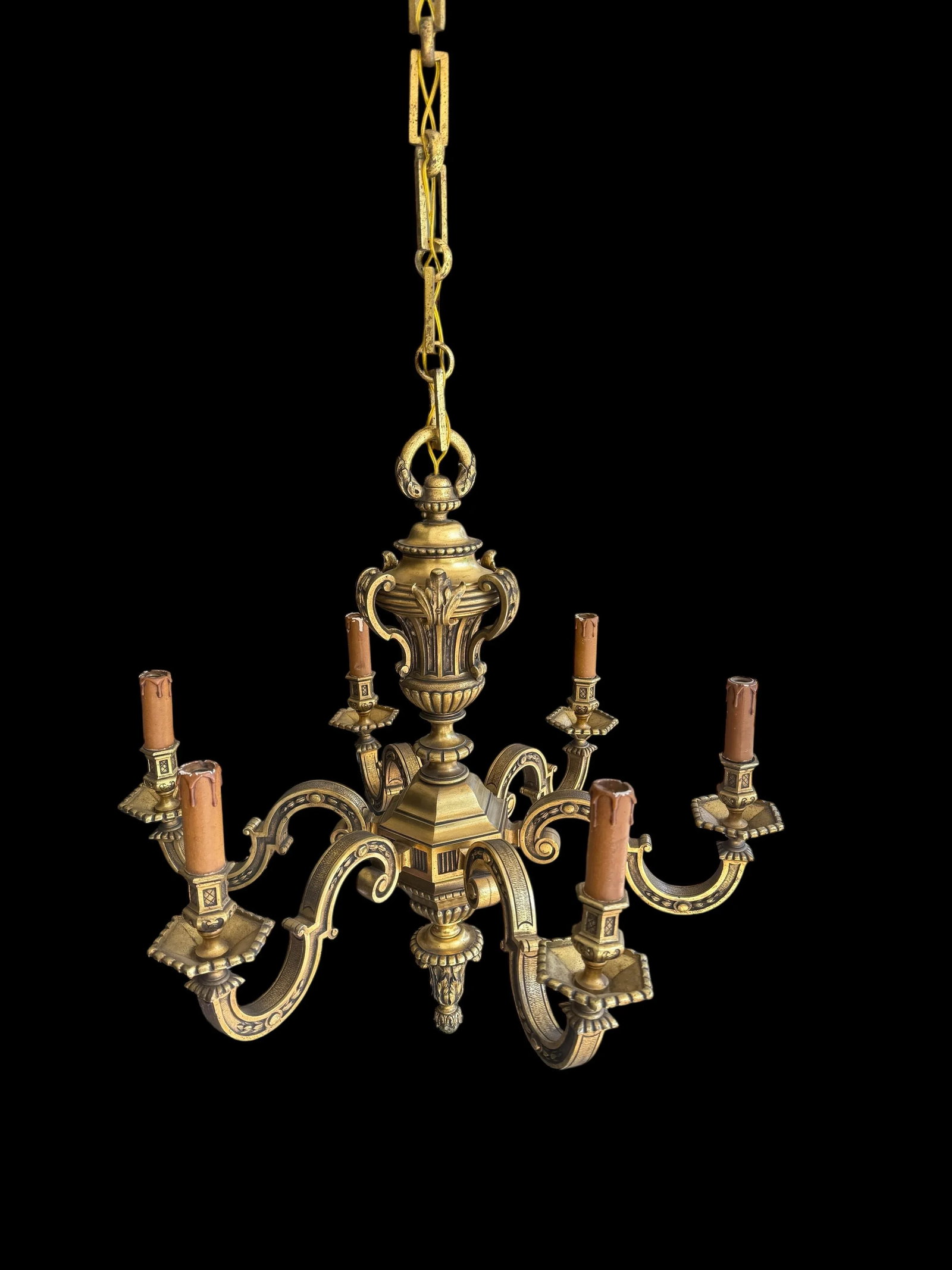 Large Antique French Mazarin Bronze 6 Arm Chandelier - 8