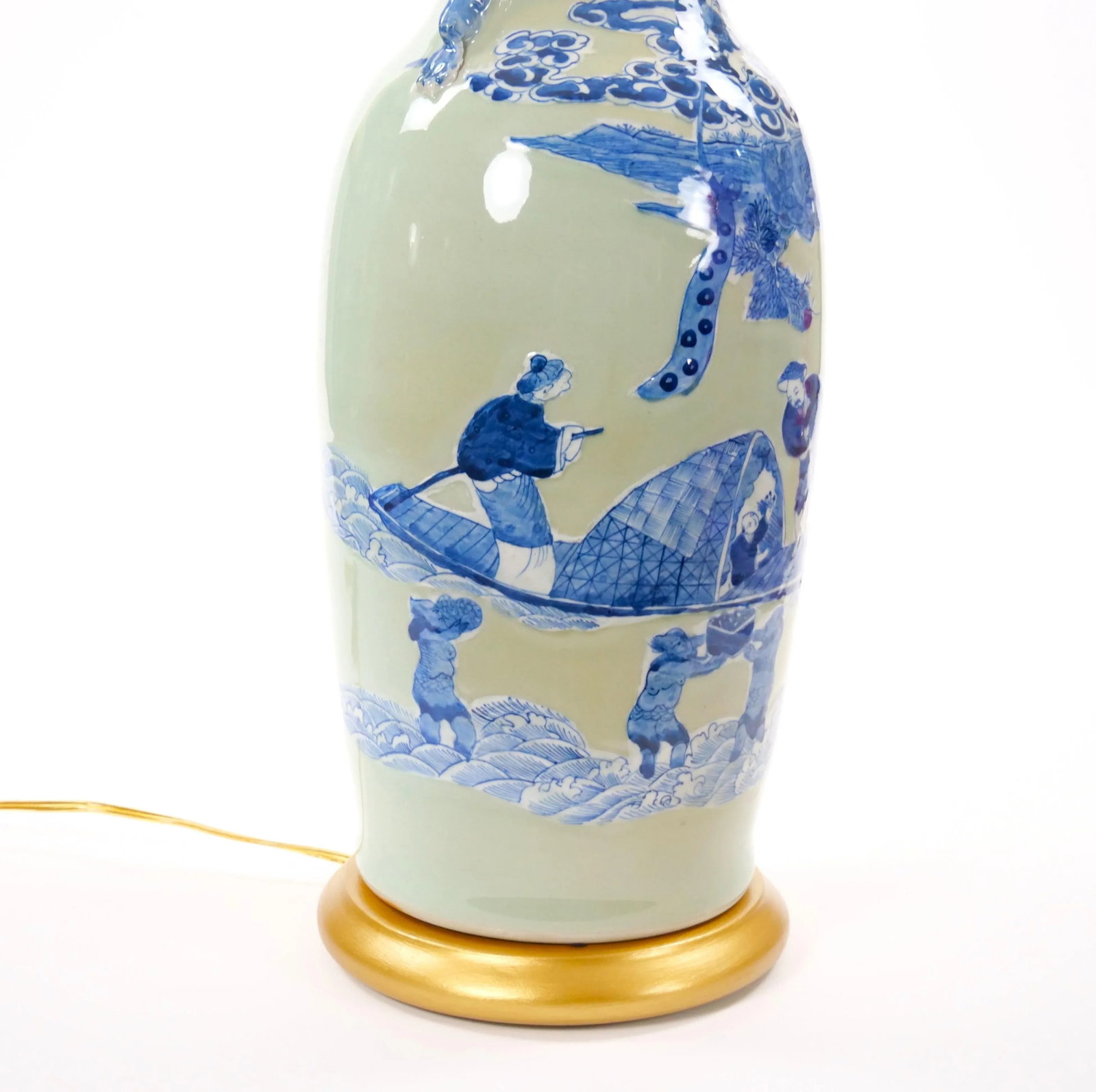 20th Century Tall Chinese Export Chinoiserie Table Lamp / Hand-Painted Details - 11
