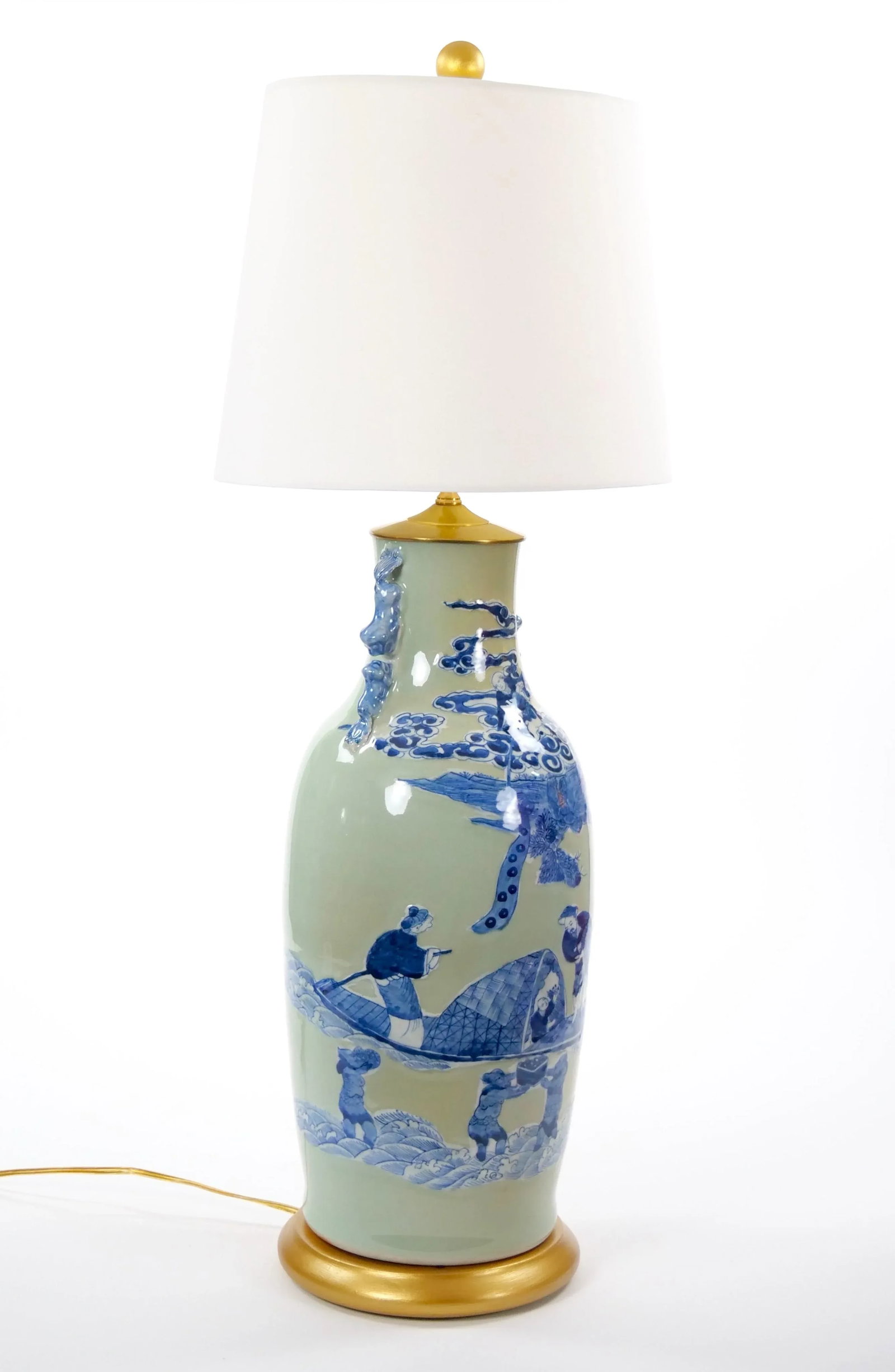 20th Century Tall Chinese Export Chinoiserie Table Lamp / Hand-Painted Details - 2