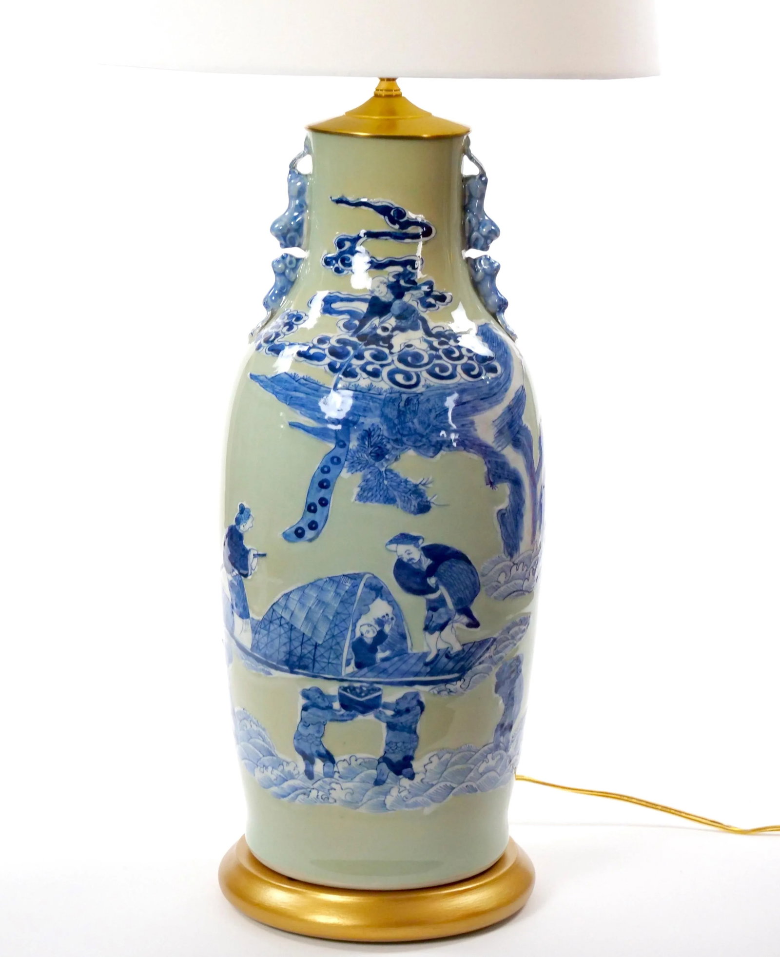 20th Century Tall Chinese Export Chinoiserie Table Lamp / Hand-Painted Details - 9