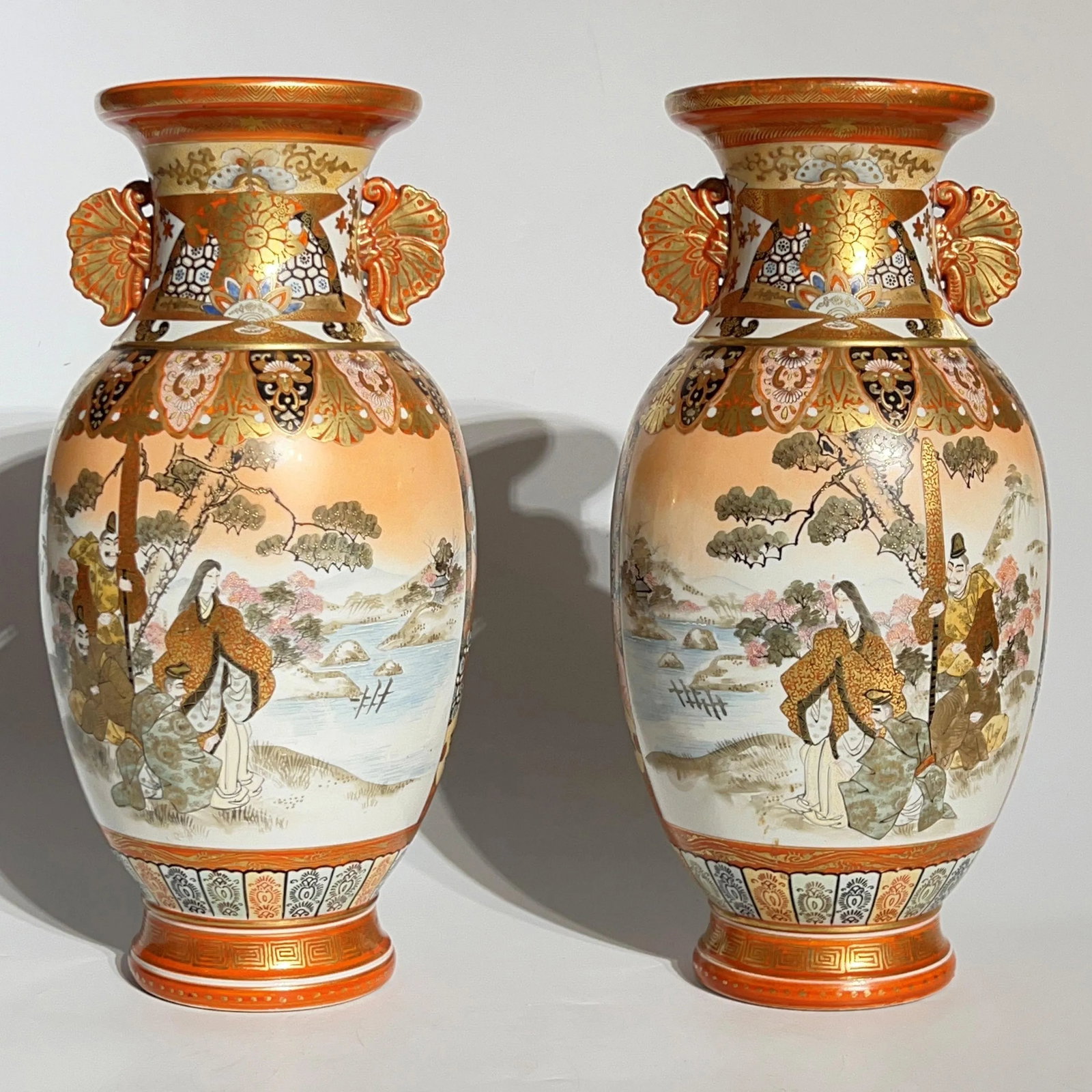 Japanese Kutani Porcelain Vases - A Pair - 3