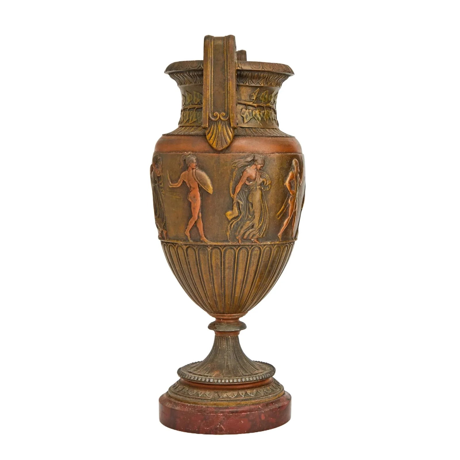 Antique French Neoclassical Patinated Bronze Decorative Urn / Red Marble Base - 10