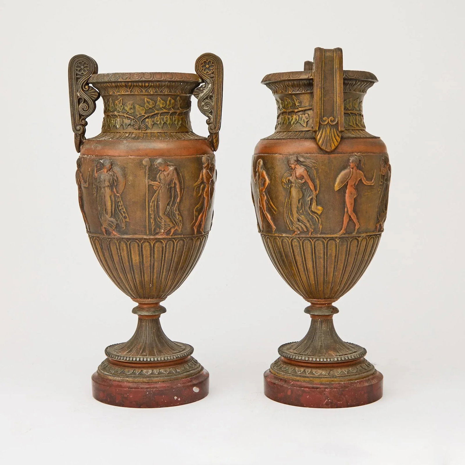 Antique French Neoclassical Patinated Bronze Decorative Urn / Red Marble Base - 2