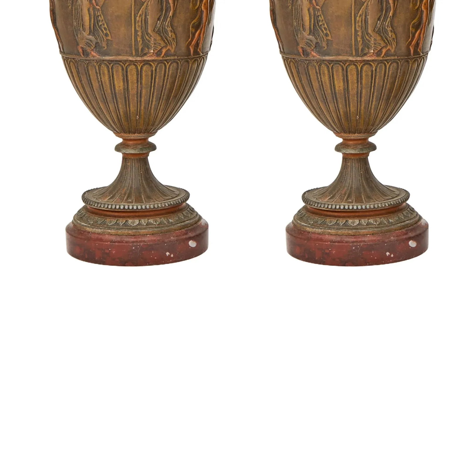 Antique French Neoclassical Patinated Bronze Decorative Urn / Red Marble Base - 4