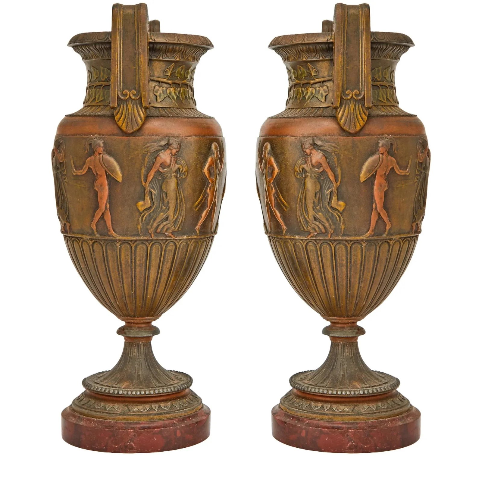 Antique French Neoclassical Patinated Bronze Decorative Urn / Red Marble Base - 5