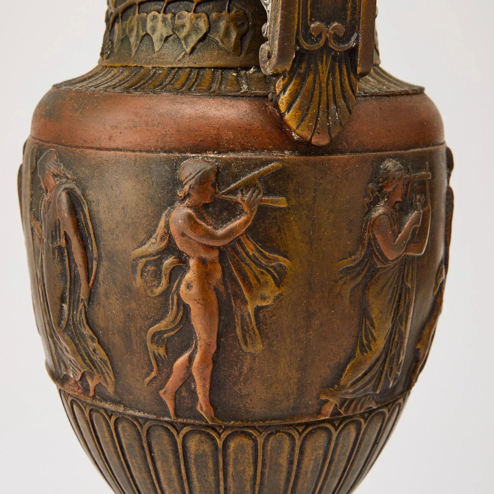Antique French Neoclassical Patinated Bronze Decorative Urn / Red Marble Base - 7