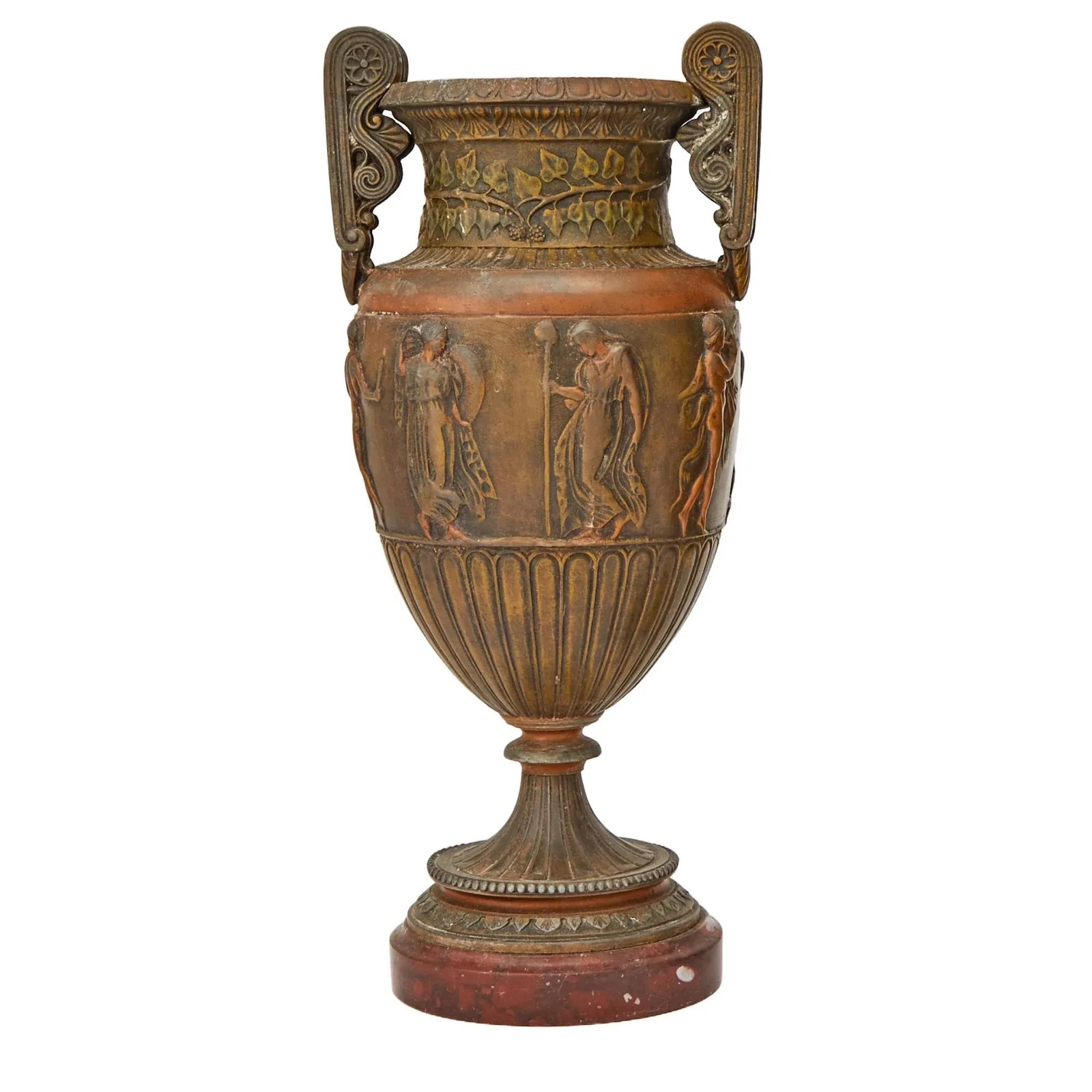 Antique French Neoclassical Patinated Bronze Decorative Urn / Red Marble Base - 9