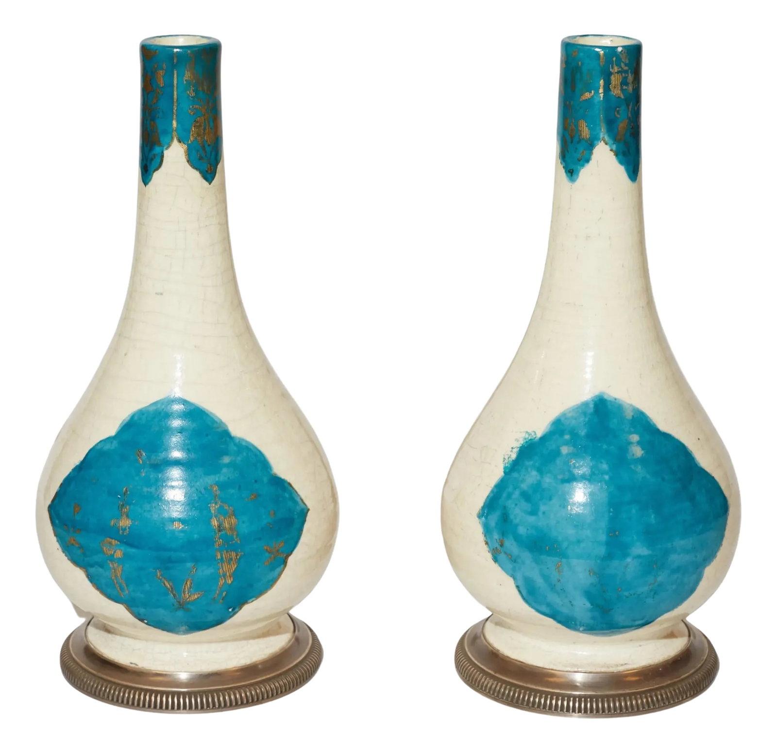 Cartier Silver-Mounted Persian Ceramic Bottle Vases - A Pair (1 of 12)