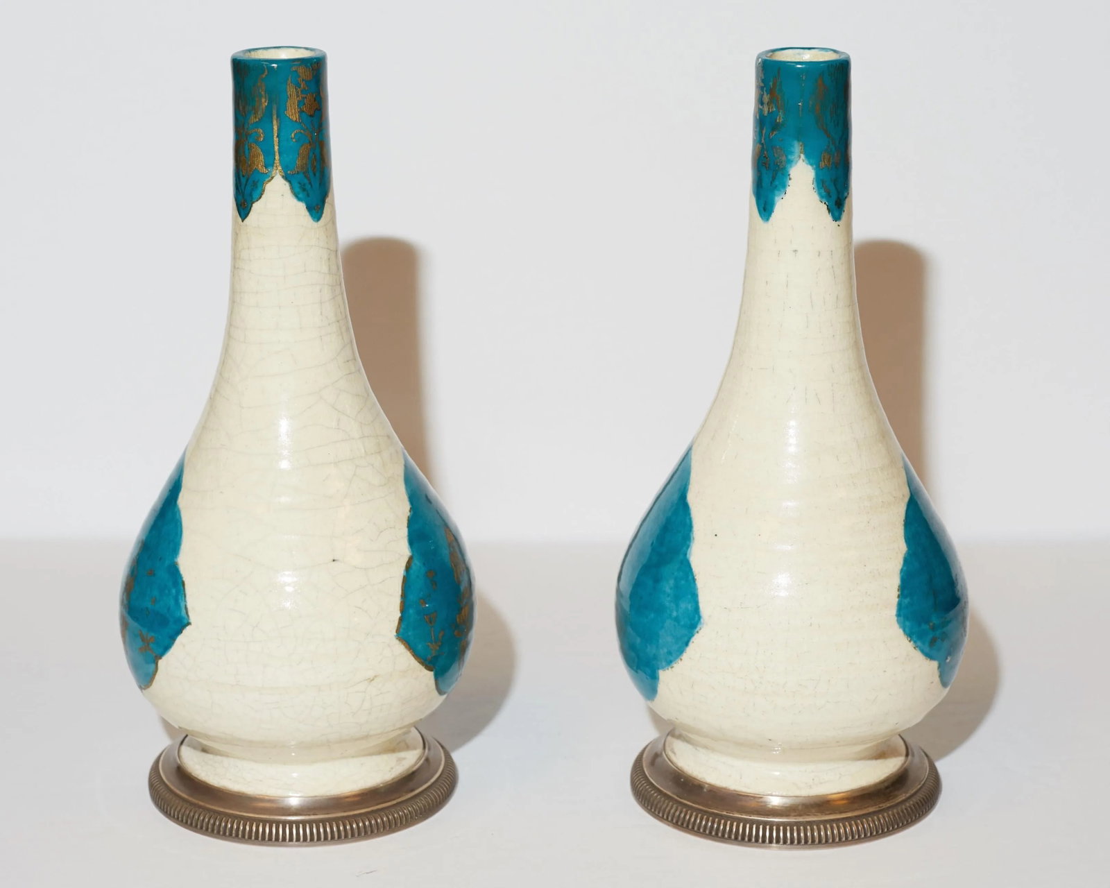 Cartier Silver-Mounted Persian Ceramic Bottle Vases - A Pair - 4