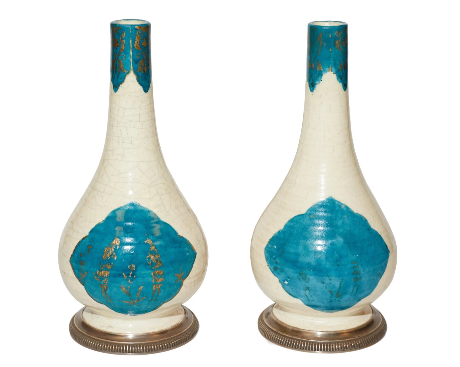 Cartier Silver-Mounted Persian Ceramic Bottle Vases - A Pair - 5