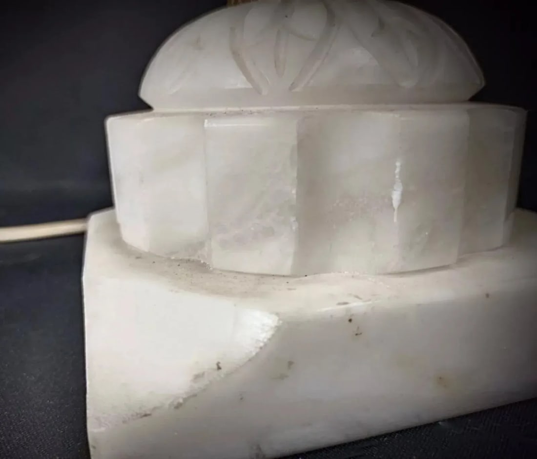 Antique Lamp Base in Alabaster and Brass With Lampshade - 10