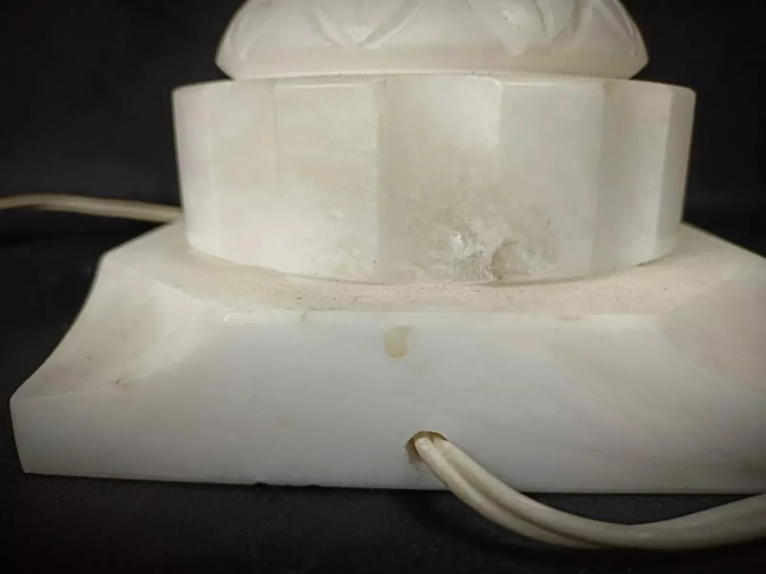 Antique Lamp Base in Alabaster and Brass With Lampshade - 9