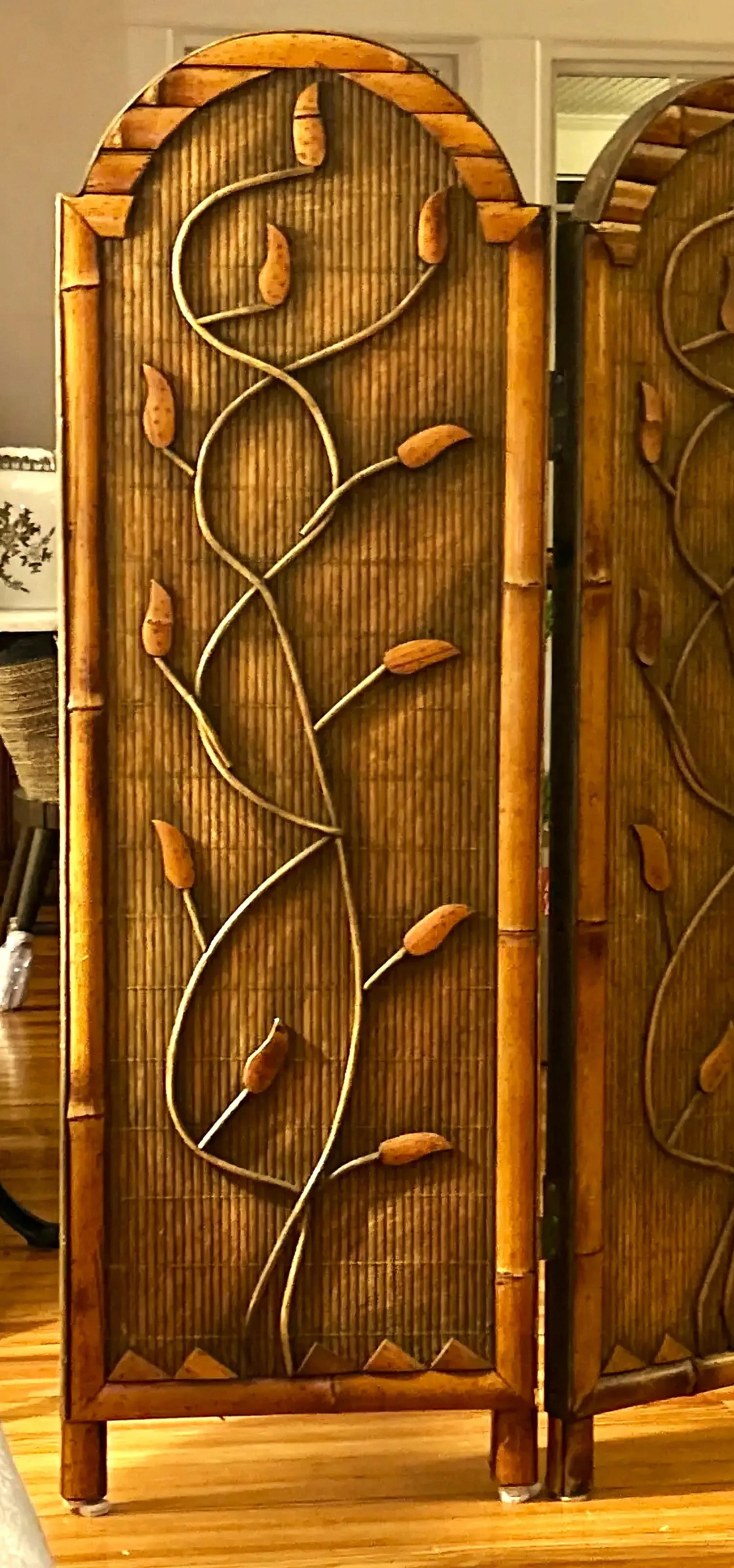 Bamboo Rattan 4 Panel Folding Screen - Reversible - 3