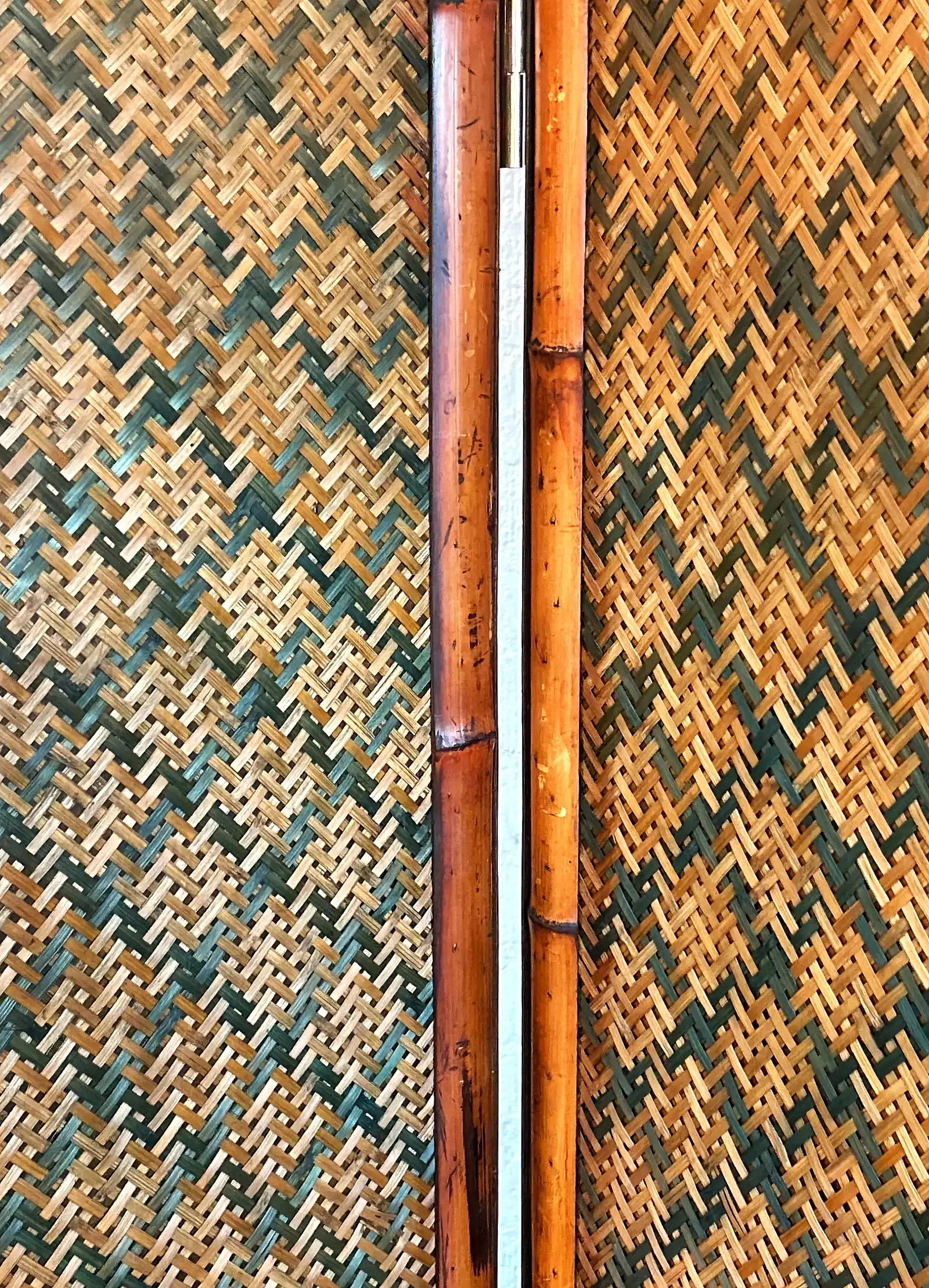 Bamboo Rattan 4 Panel Folding Screen - Reversible - 4